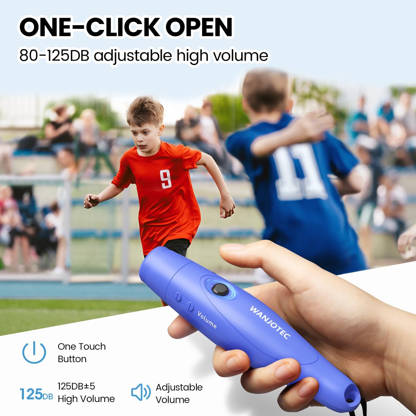 WANJOTEC Electronic Whistle for Teacher Coache, 3 Tones Adjustable 130db Loudest High Volume Handheld Emergency Electric Whistles for Referee, P.E.Outdoor Sports Whistles with Lanyard (Blue)