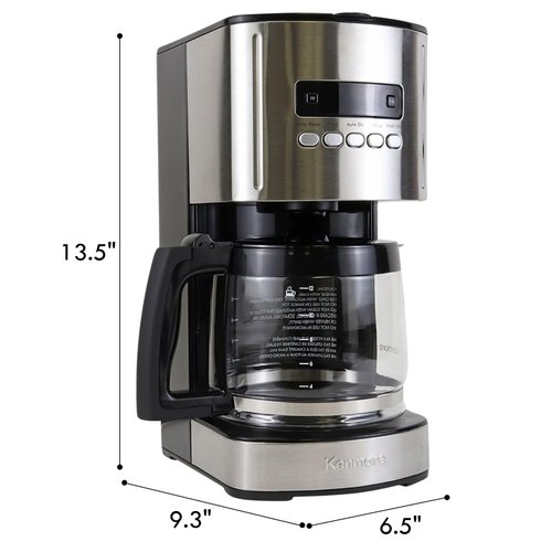 Kenmore Drip Coffee Maker - 12 Cup Programmable Cafe Machine With Glass Pot, Regular & Bold Brew, Auto Shut Off Large Water Reservoir, Reusable Filter, Kitchen Appliances For Cafeteria Barista, Black