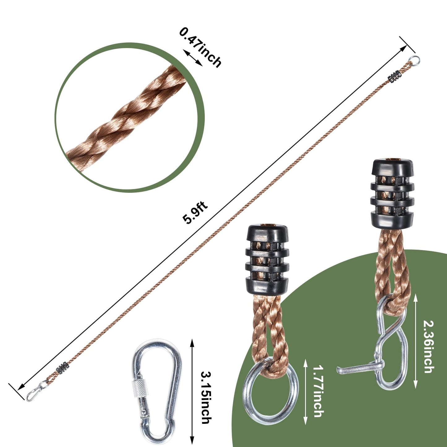Tree Swing Straps Heavy Duty, Adjustable Tree Rope Swing (2 Pack) - PE Rope Extensions for Outdoor Swings, Hammocks, and Playground Sets - 5.9ft Length (Carrying 410 pounds)
