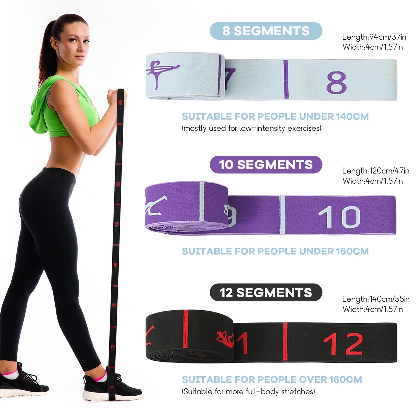 Upgrade Stretching Strap with Loops,Yoga Strap ,Home Workout,Pilate & Flexibility Training,Non Elastic Exercise Stretch Band for Hamstring,Leg Stretcher Belt,Flexibility Fascia (Black-10 Loops, 2 Pack)