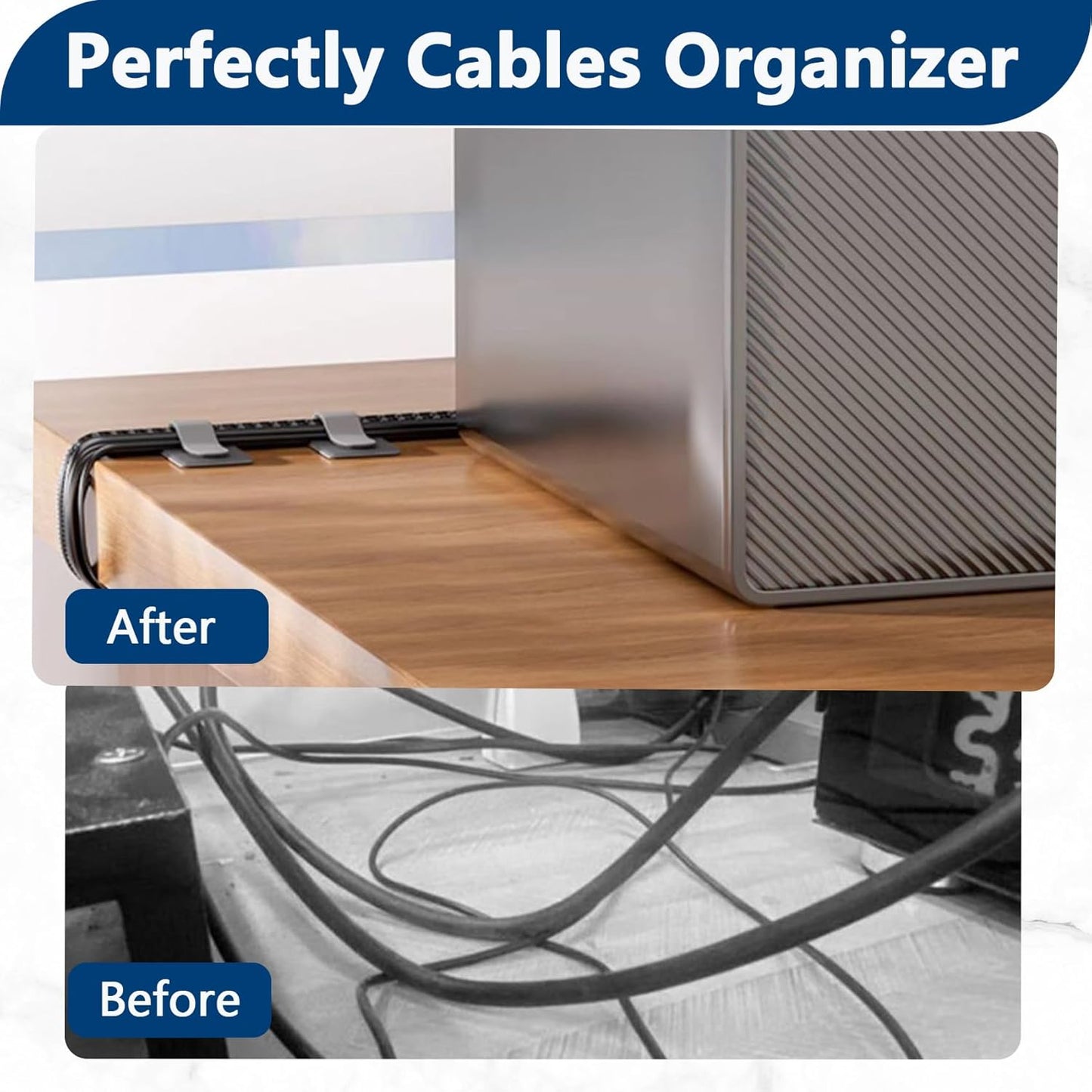 50 Abnii PCS Hook and Loop Cable Ties, Under Desk Cable Management, Self Adhesive Cable Clips Straps, Sticky-Back Cord