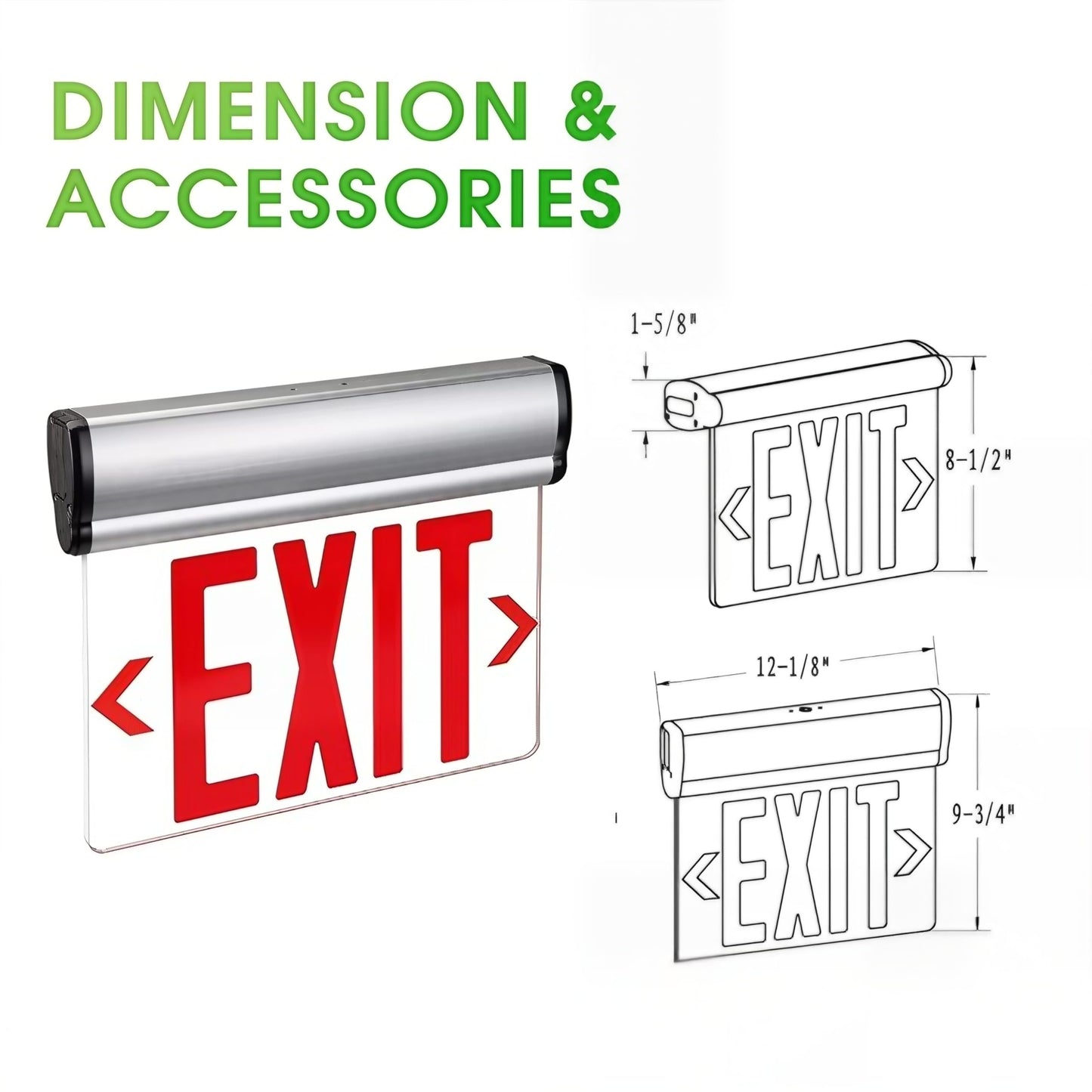 Garrini LED Emergency Exit Sign with Backup Battery UL Certified Wall Ceiling Mounting Acrylic Clear Replaceable Panel Removable Indicator Arrows, Fire Resistant GSEL-200SR
