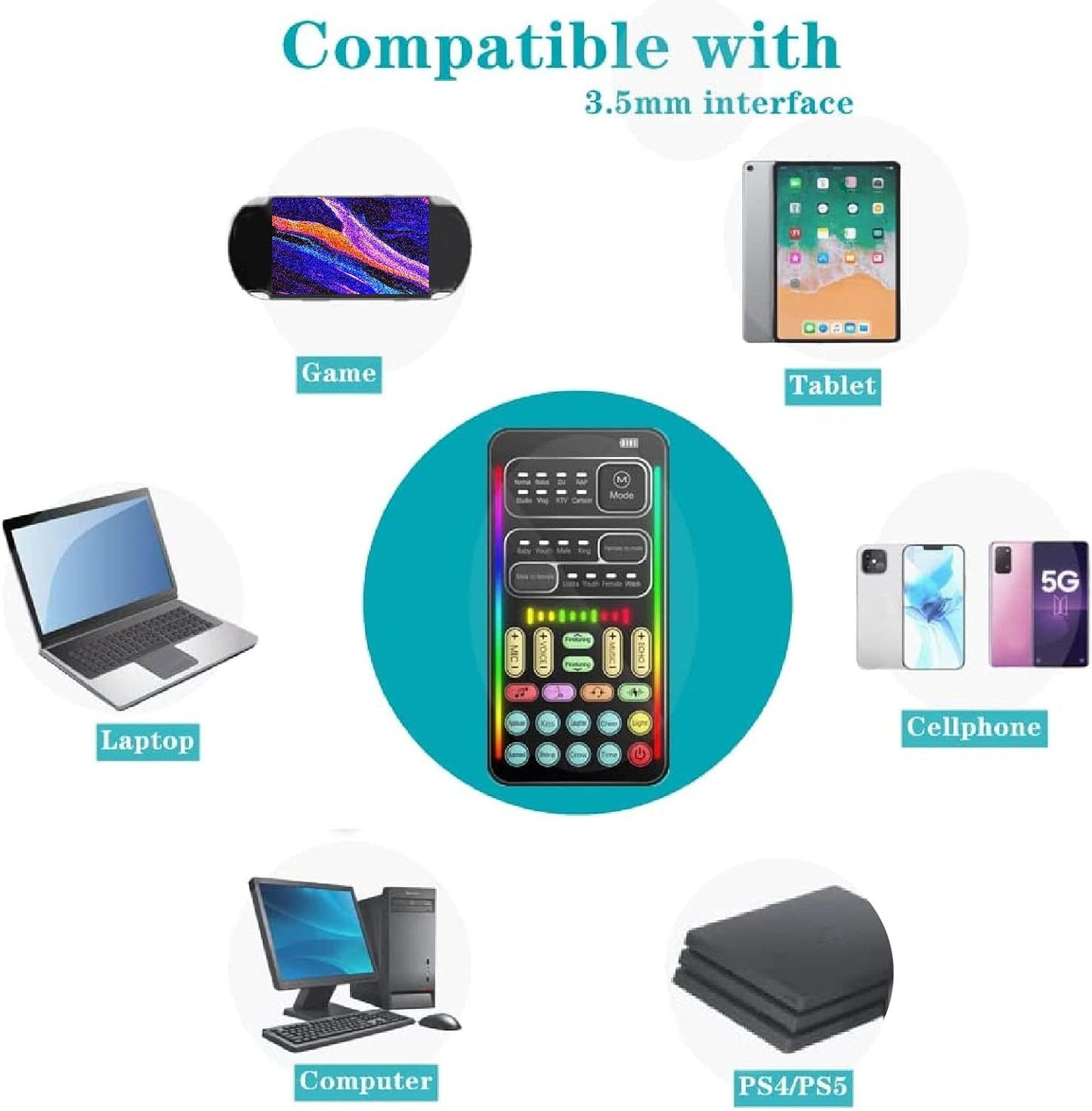 Ejoyous 8 3.5mm Portable Voice Changer, ABS Handheld Portable Multifunctional Sound Disguiser with Sound Effects