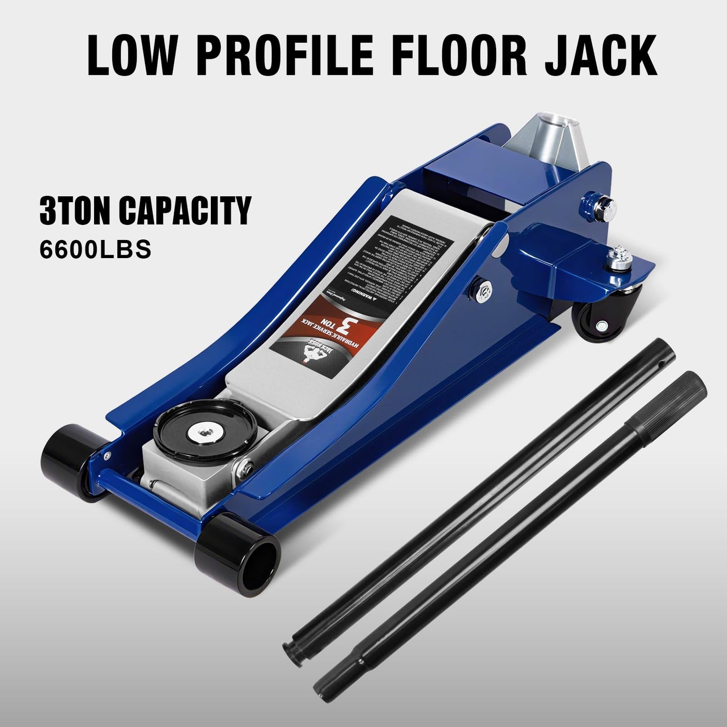 Jack Boss 3 Ton Floor Jack, Hydraulic Car Jack, Low Profile with Dual Pumps, Quickly Lift Steel Service Jack (6600lbs)
