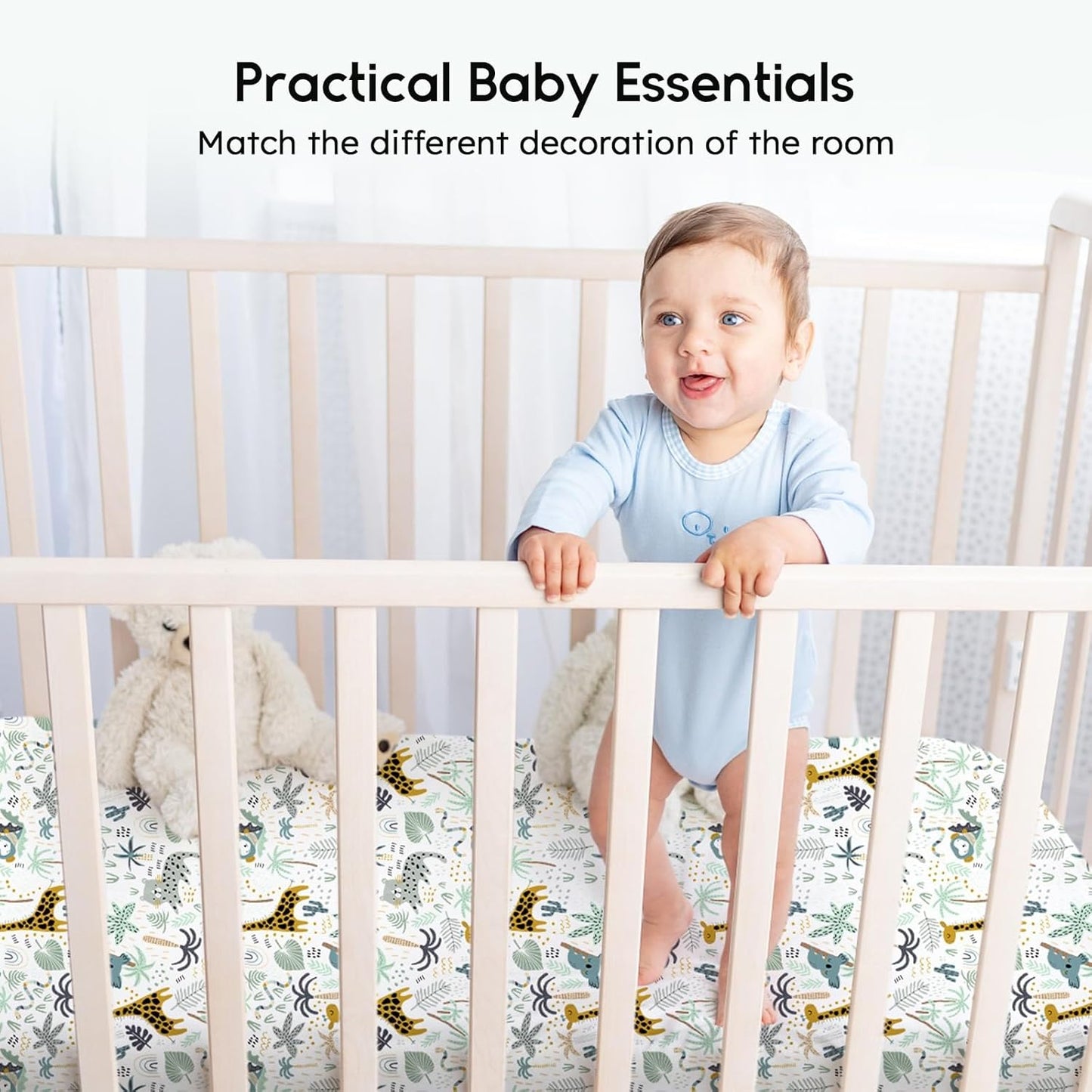 Yoofoss Fitted Baby Crib Sheets - Super Soft Microfiber 2-Pack for Standard Crib & Toddler Mattress | Green & Giraffe Design 28x52x8in