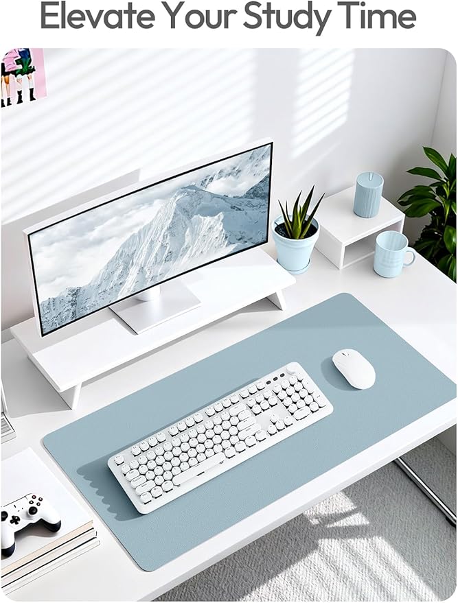 YSAGi Leather Desk Pad Protector, Office Desk Mat, Large Mouse Pad, Non-Slip PU Leather Desk Blotter, Laptop Desk Pad, Waterproof Desk Writing Pad for Office and Home (Ice Blue,55" x 24")