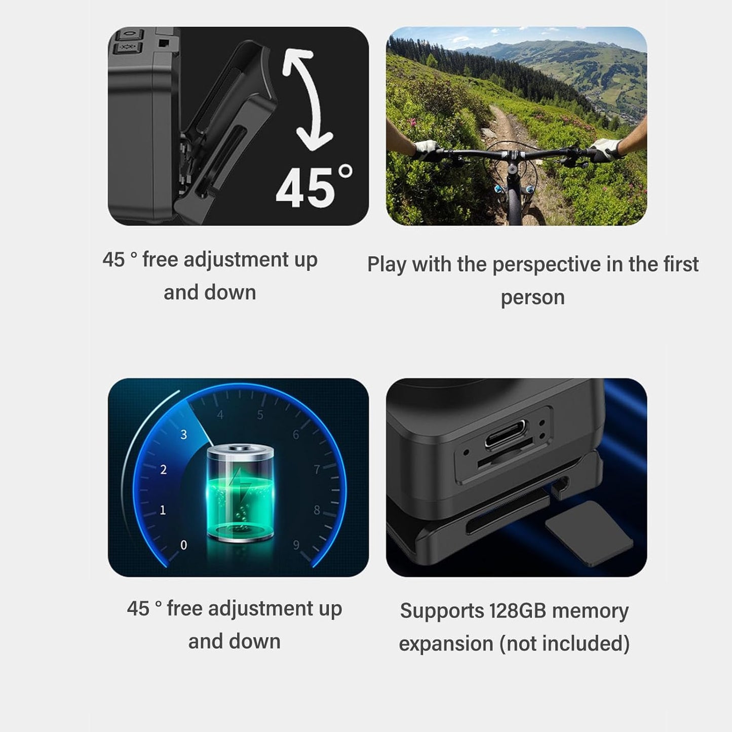 LAISANIM 1080P 45 Headset Head Mounted Camera, HD Adjustable Action Camcorder with LED Night, Headlamp Wearable Body