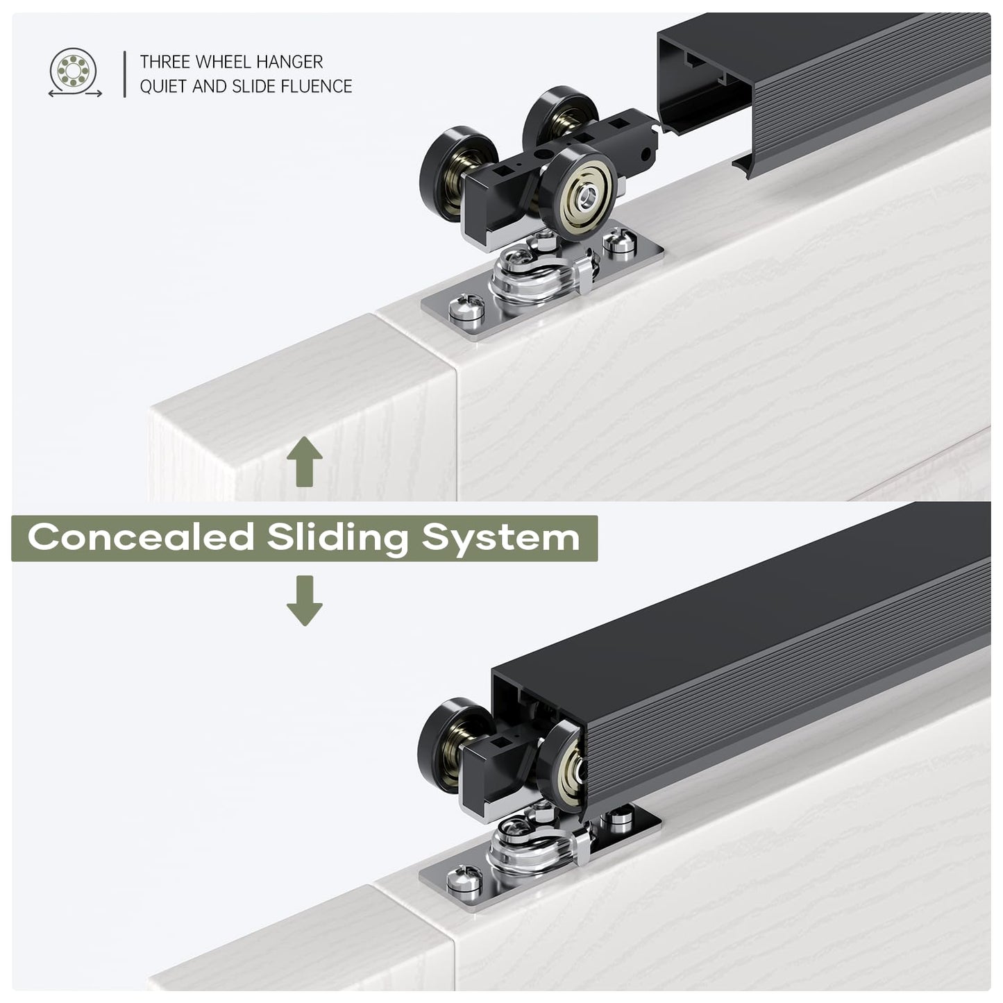 EaseLife 4FT/48in Sliding Pocket Door Hardware Kit,Commercial Grade,Black Box Rail Kit,Easy Install,Slide Smoothly Quiet,No Door (44.5in Track Kit for 23"~24" Wide Single Door)