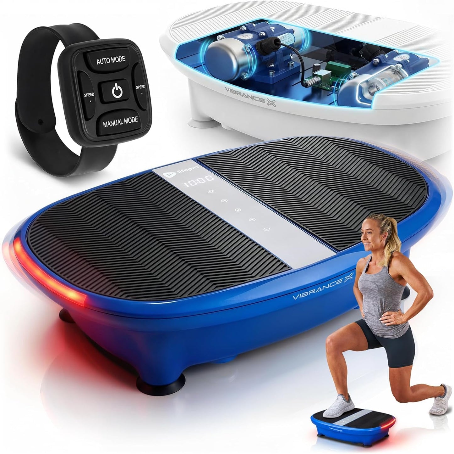 Lifepro Vibration Plate for Lymphatic Drainage – VibranceX Oscillating Curved Vibration Platform with LED Intensity Lights, 60 Speed Levels – Remote Control Whole-Body Vibrating Plate Exercise Machine