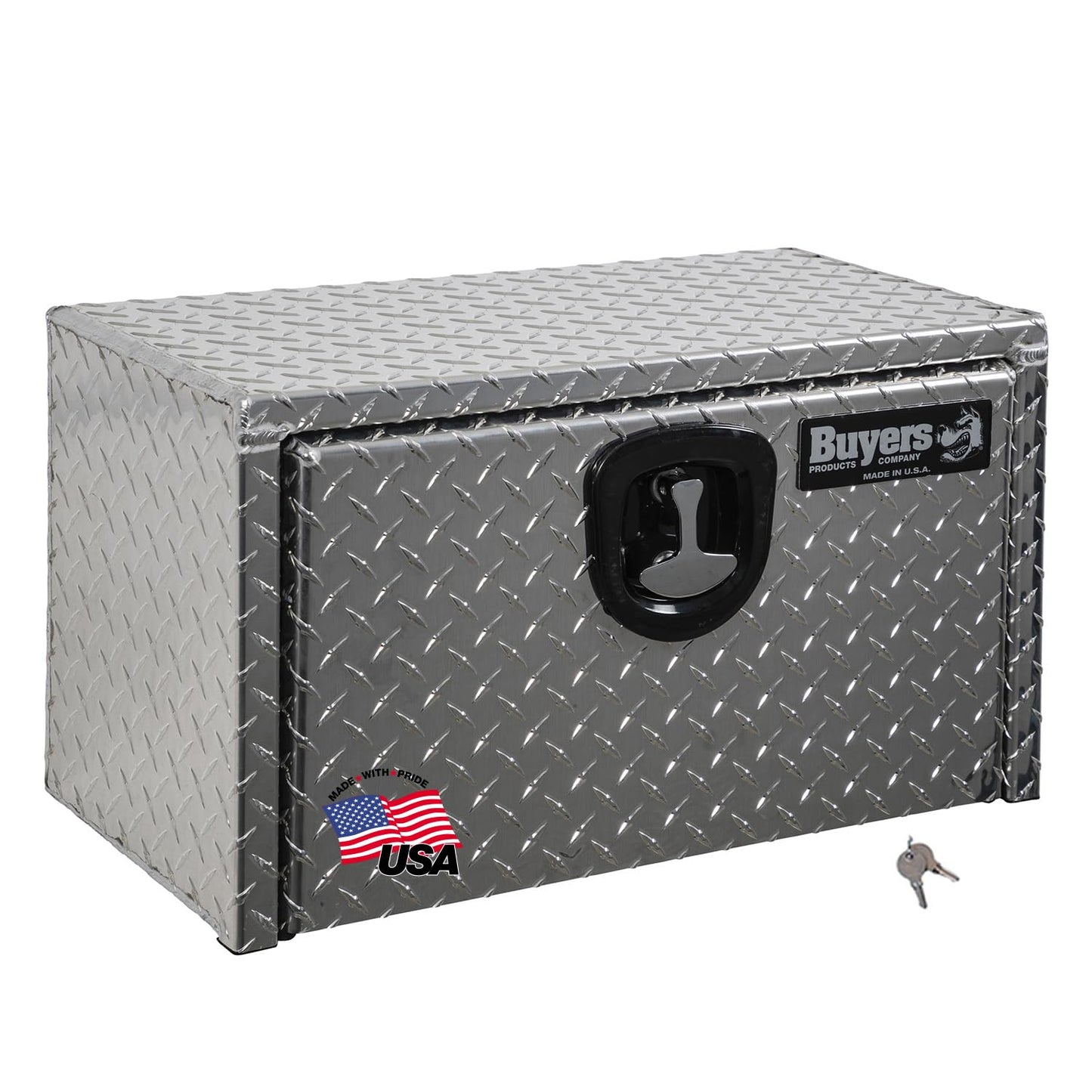 Buyers Products 1705149 Diamond Tread Aluminum Underbody Truck Tool Box, 14 x 12 x 18, Made in USA, .100 in. Thick, Corrosion Resistant, Locking Compression Latch, Secure Storage for Work Trucks