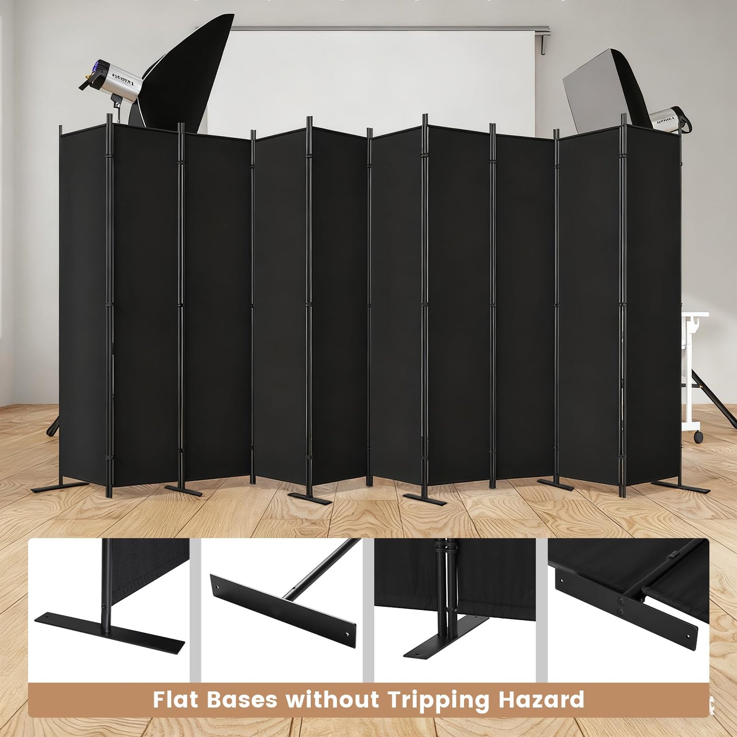 C-Hopetree 10 Panels Room Divider, 6 Ft Tall Indoor Folding Privacy Screen, Portable Partition Separator, Freestanding Separation Temporary Wall for Office, Bedroom, 197" W X 71" H, Black