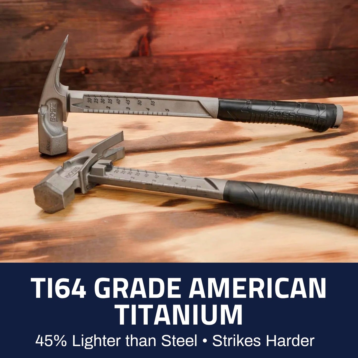 Boss Hammer 14 oz. Pro Plus Titanium Hammer - Ti64 Construction Grade, New Side Nail Extractor, 20% Thicker Handle, 1/4" Tether Hole - Milled Face - Made in the USA - BHPPS14TIM