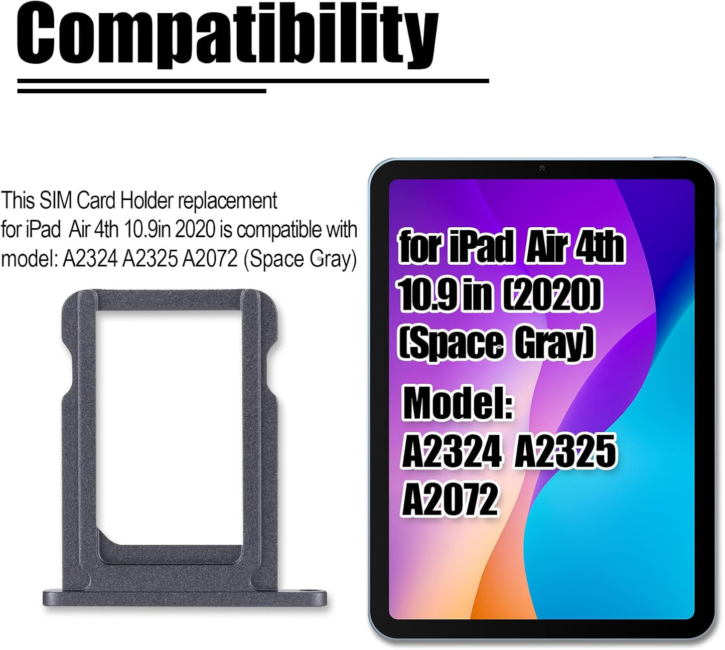 2020 10.9 inch 4th A2324 A2325 A2072 for iPad Air SIM Card Tray Holder Slot Replacement for iPad Air Gen Fit for Model:
