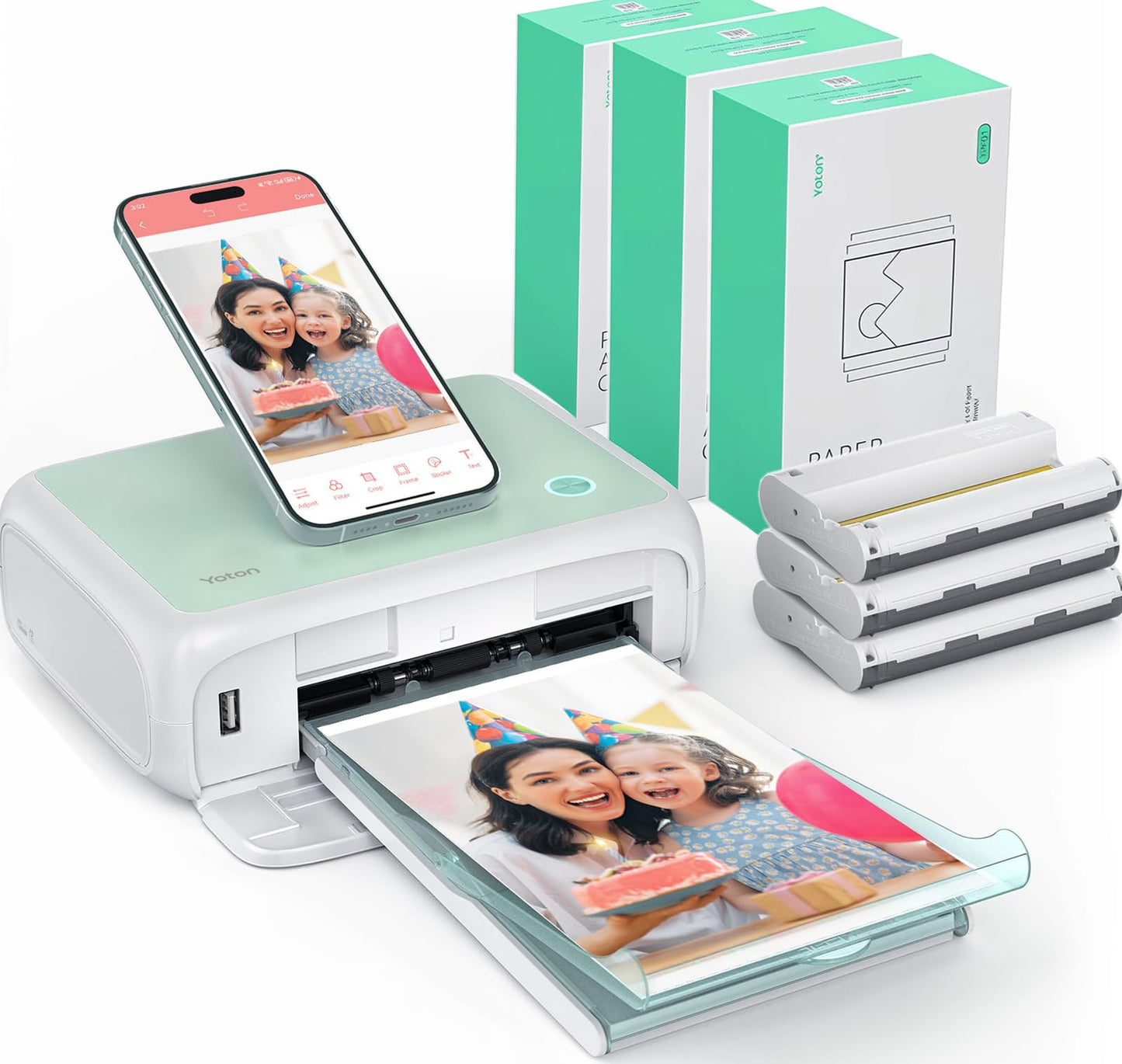 YOTON Photo Printer with 162 Sheets (4"x6") & 3 Ink Ribbon, Support AR Video Printing, WiFi Connection, Portable Photo Printer for iPhone/Android/Laptop