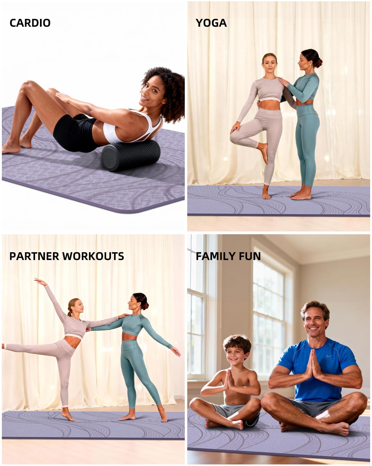 Large Yoga Mat (75.5"x47.6"x0.4"）Extra Wide & Thick 10mm, Non-Slip Exercise Mat, High-Density TPE Mat for Yoga Pilates & Home Gym Workouts(purple)
