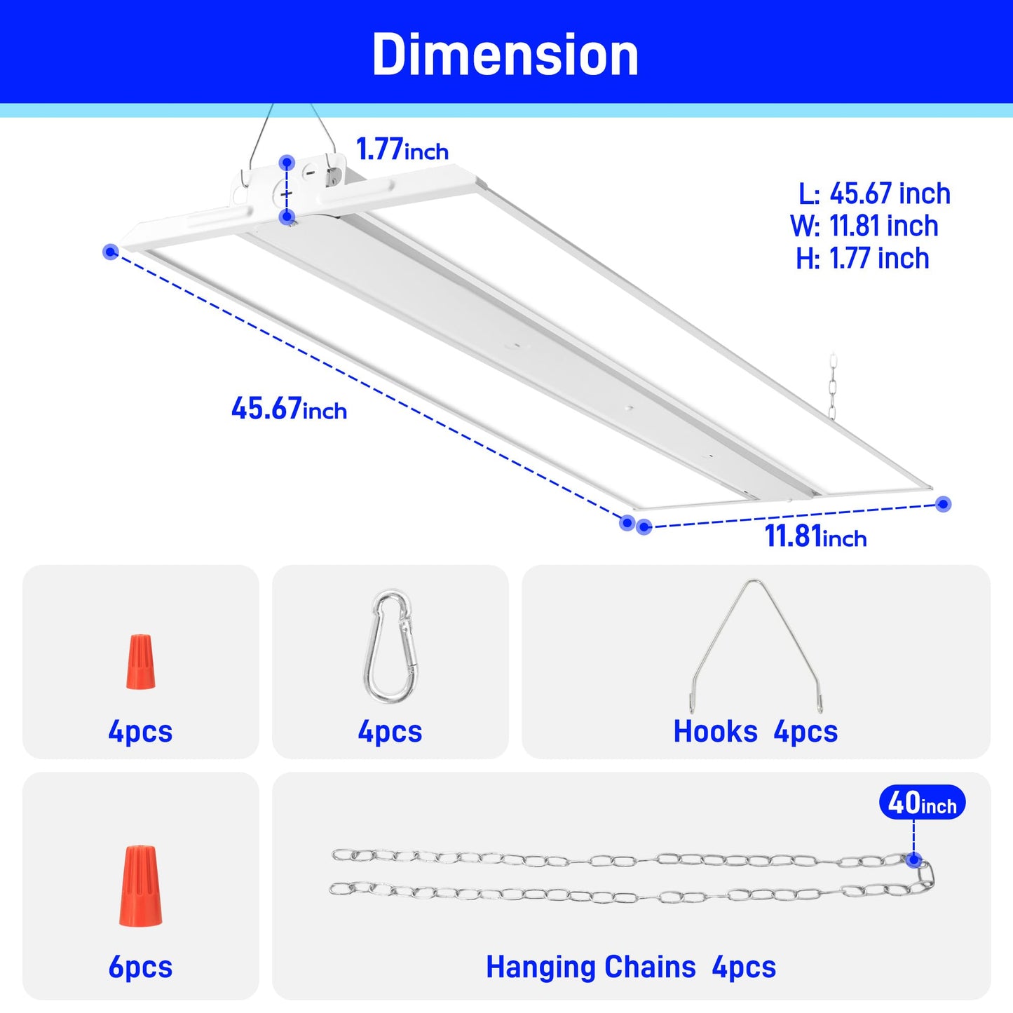 hykolity 2 Pack 4FT 250W LED Linear High Bay Shop Light, 33750lm 135LM/W, 120-277V, 0-10V Dimmable, 5000K Daylight Hanging Light for Warehouse Workshops, ETL