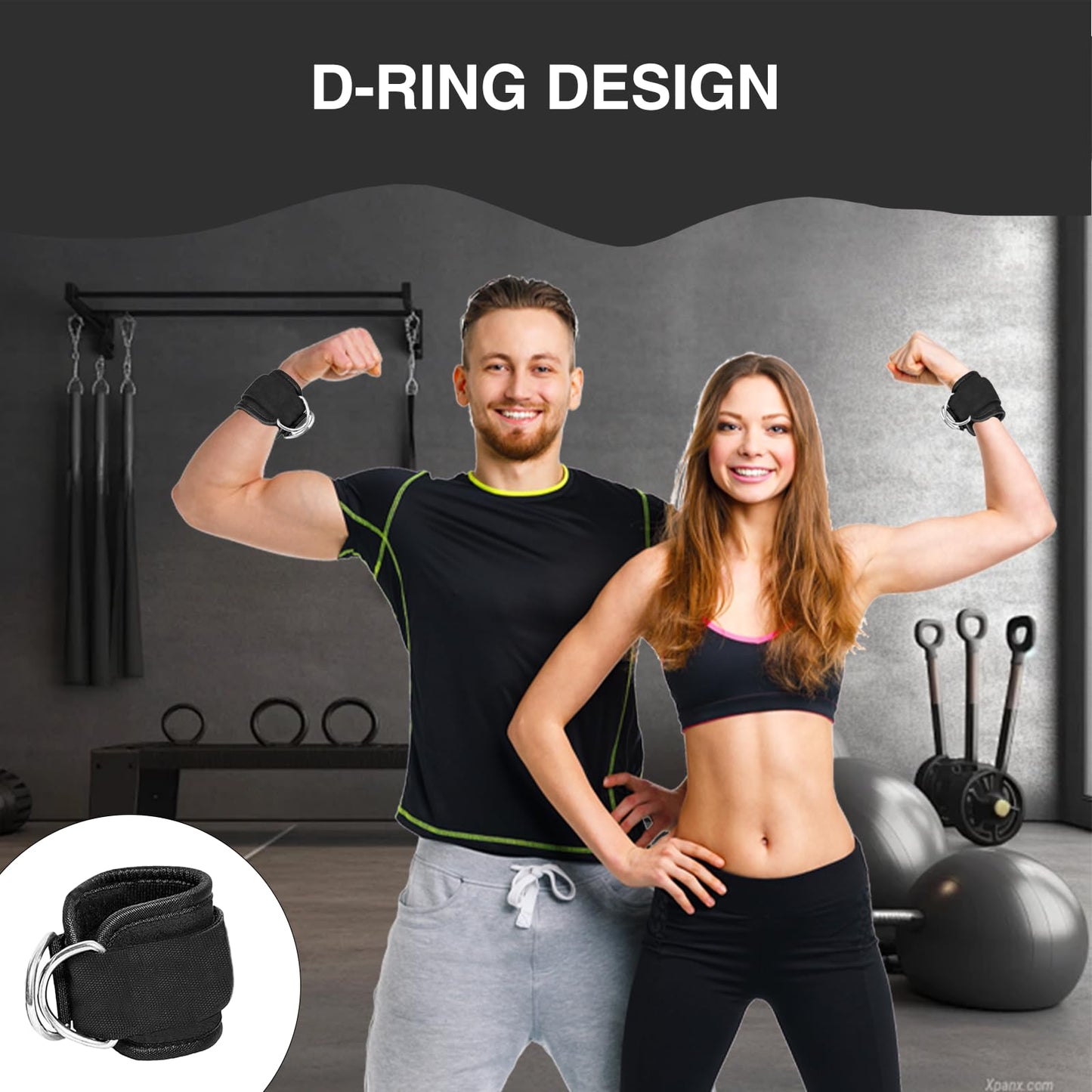 Qiyuda 2 Pcs Wrist Cuffs Lifting Straps with D Rings for Cable Machine, Adjustable Gym Weightlifting Straps