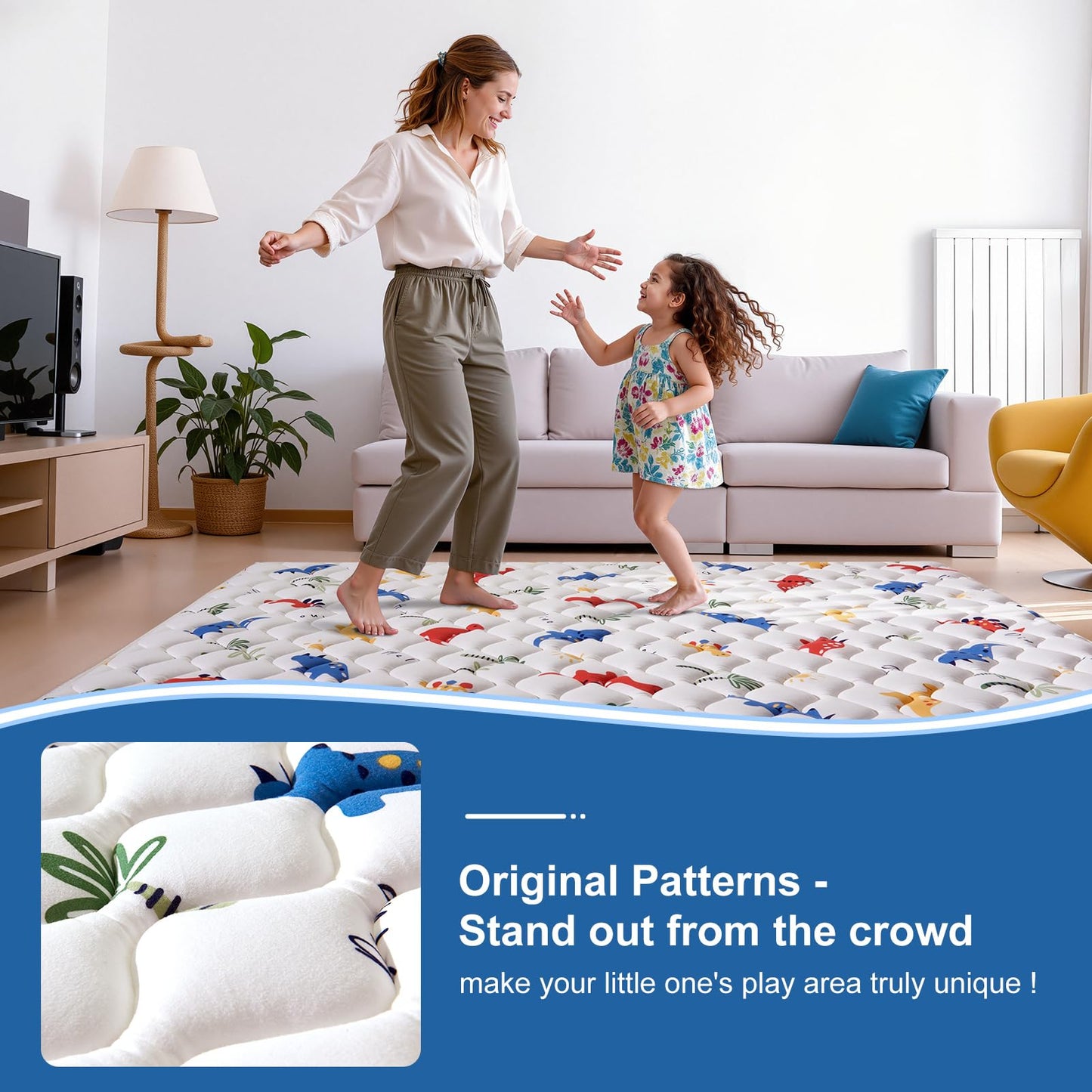Odorless Premium Foam Baby Play Mat 50" x 50", Soft Microfiber Fabric Crawling Mat for Floor- Comfortable and Hypoallergenic, Non-Slip Cushioned Floor Playpen mat for Infants,Babies,Toddlers