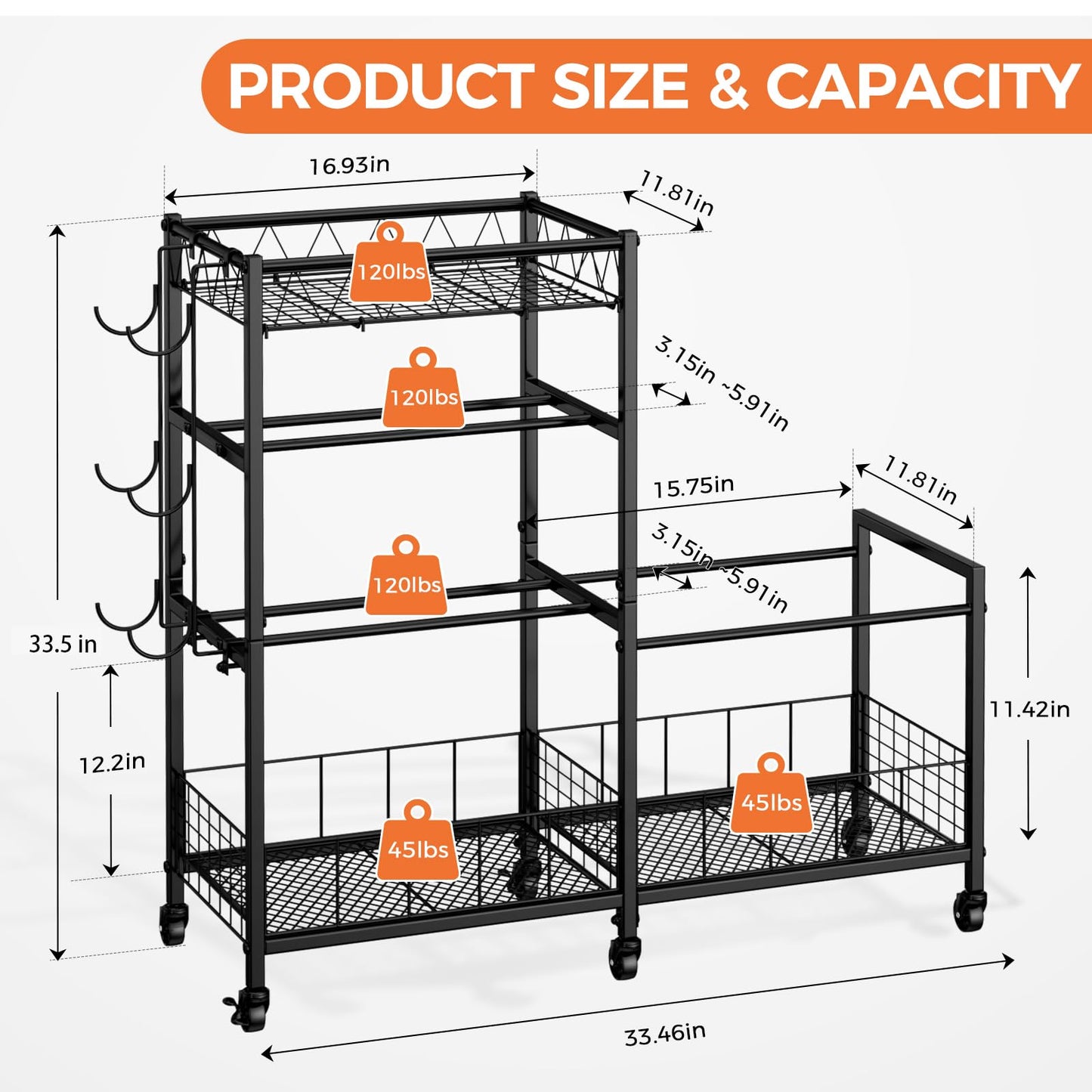 HavenlyYouth 4-Tier Weight Rack Storage for Home Gym, Adjustable Dumbbell Stand Organizer with Wheels, Holds Dumbbells, Kettlebells, Yoga Mats, Fitness Equipment & Workout Accessories