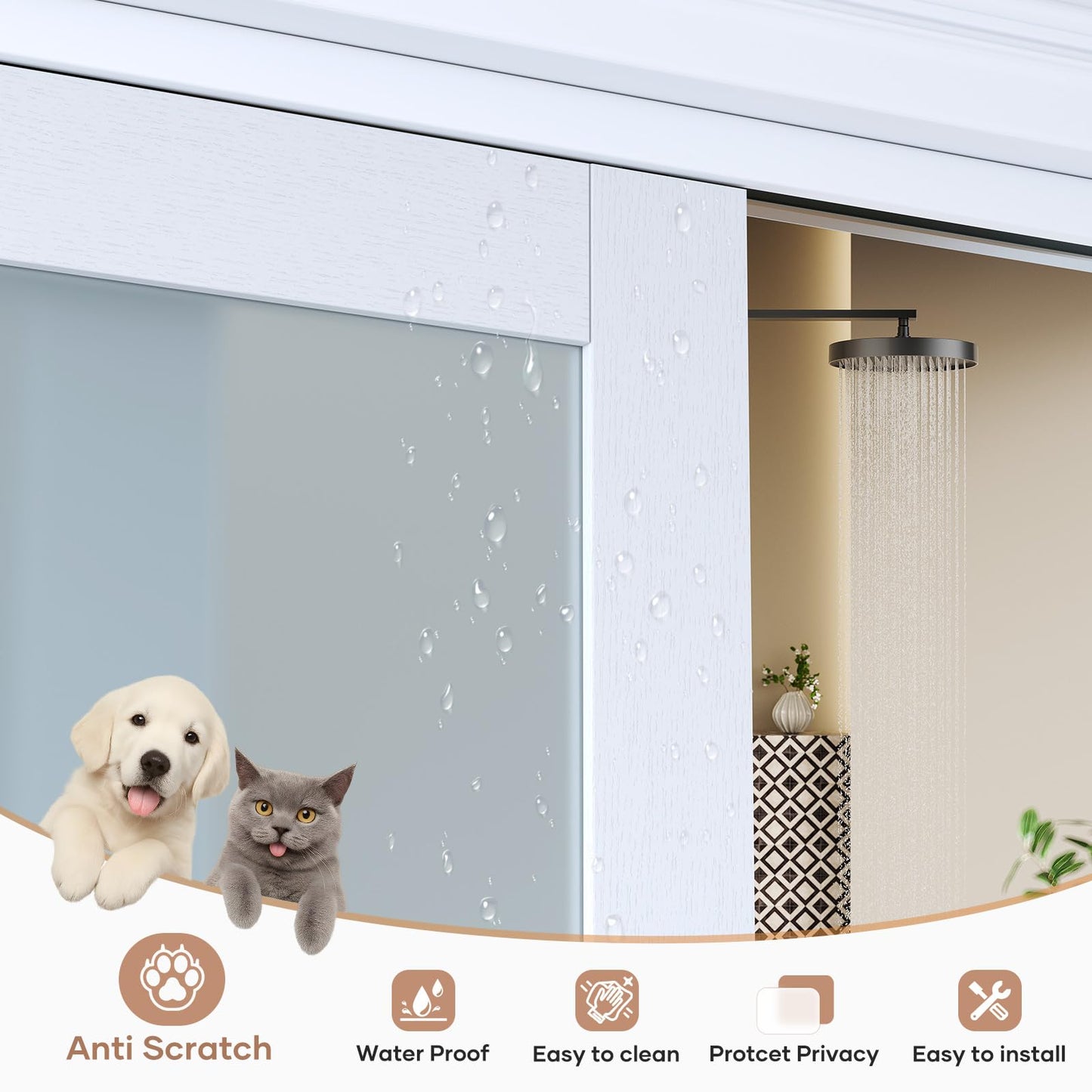 EaseLife 48"x80"(Double 25"x80") Sliding Closet Door,5-Lite Frosted Glass Bypass Sliding Door with Hardware Kit,Solid MDF Wood Slab & Water-Proof PVC Surface,White