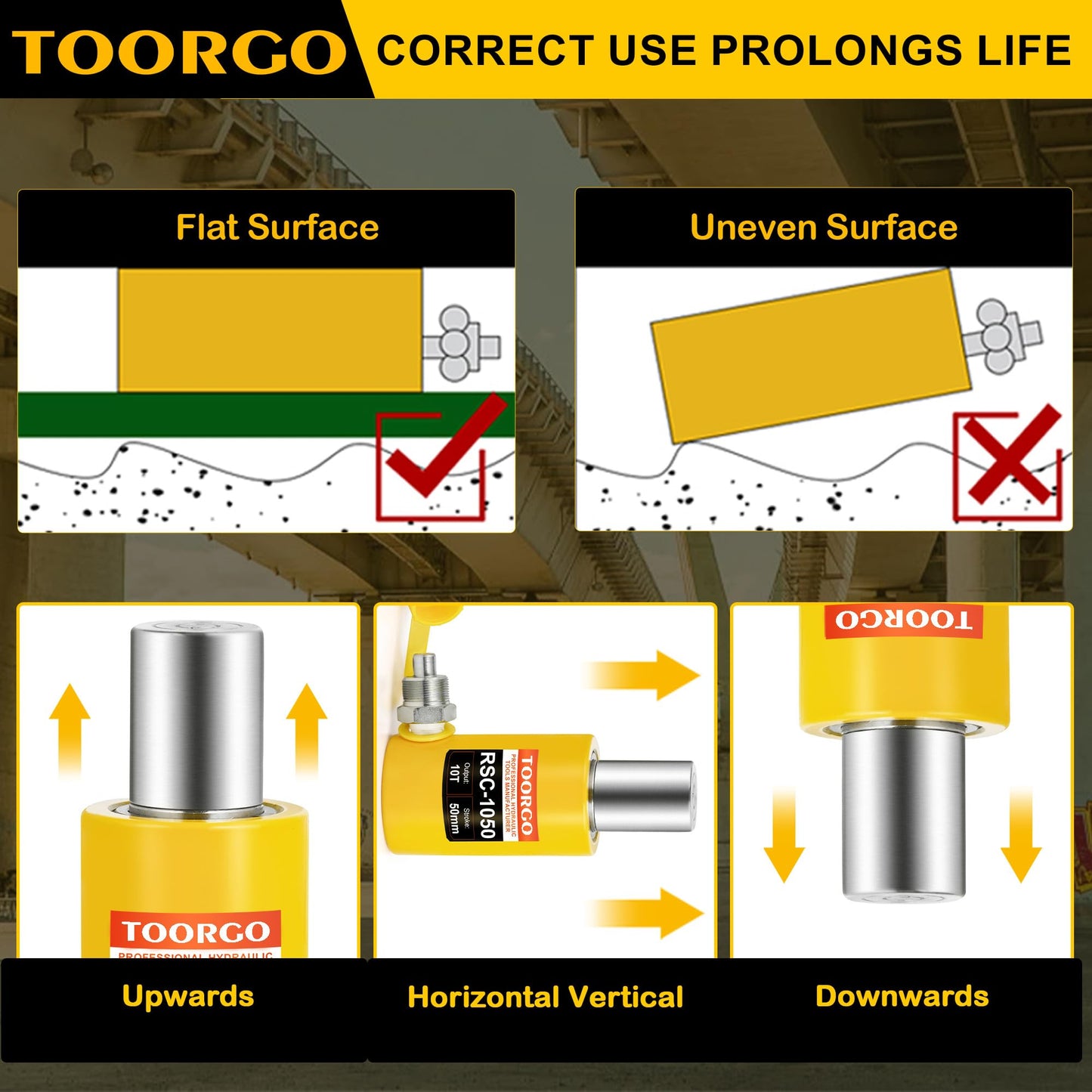 TOORGO 10 Ton Hydraulic Cylinder Jack with 2" Stroke Hydraulic Ram, Porta Power Automatic Retracting Jack CP-180, Yellow