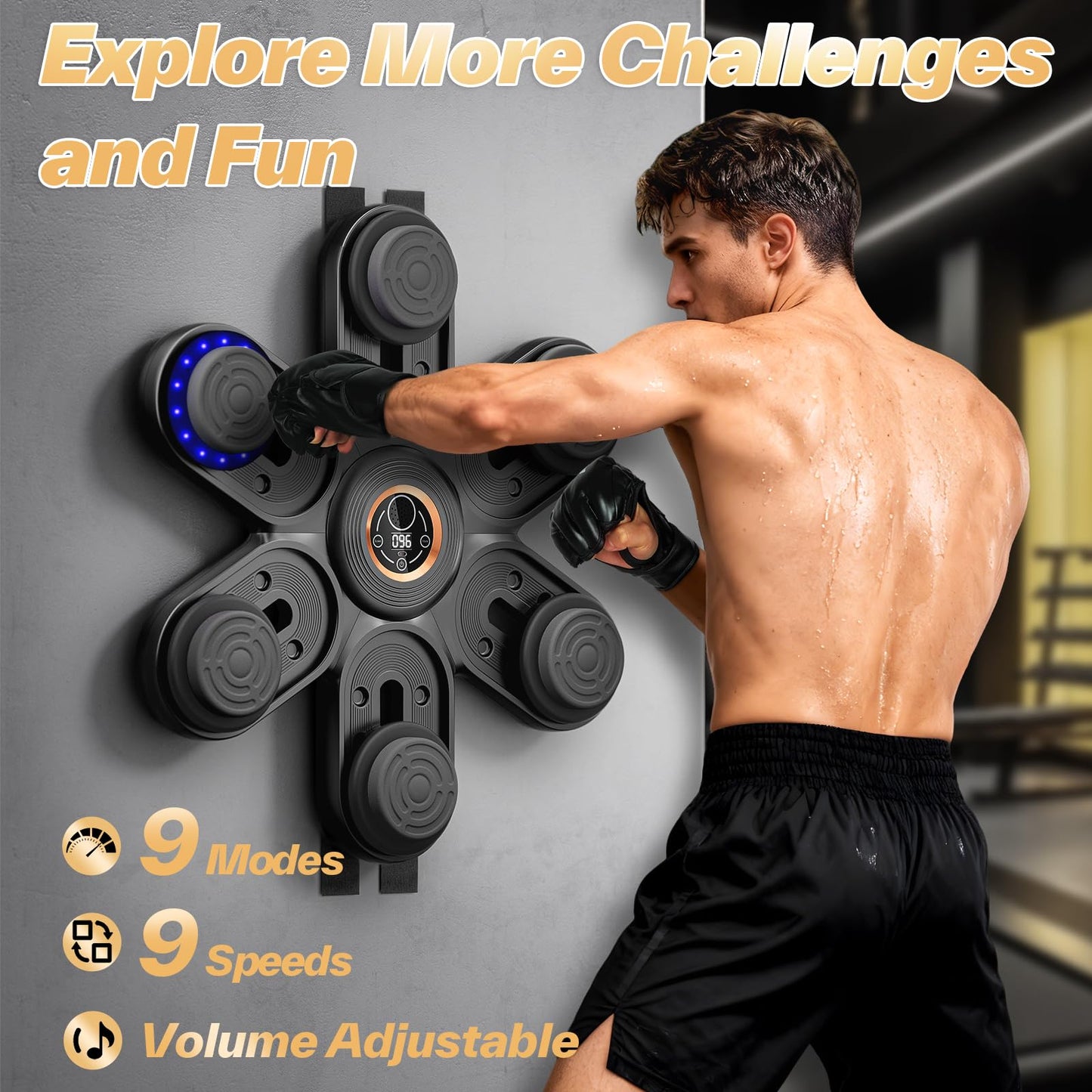 Sportneer Music Boxing Machine for Kids and Adults, Bluetooth Smart Music Punching Machine with Gloves and Movable Punching Pads, Wall Mounted Boxing Training Equipment for Home Gym Office Gift