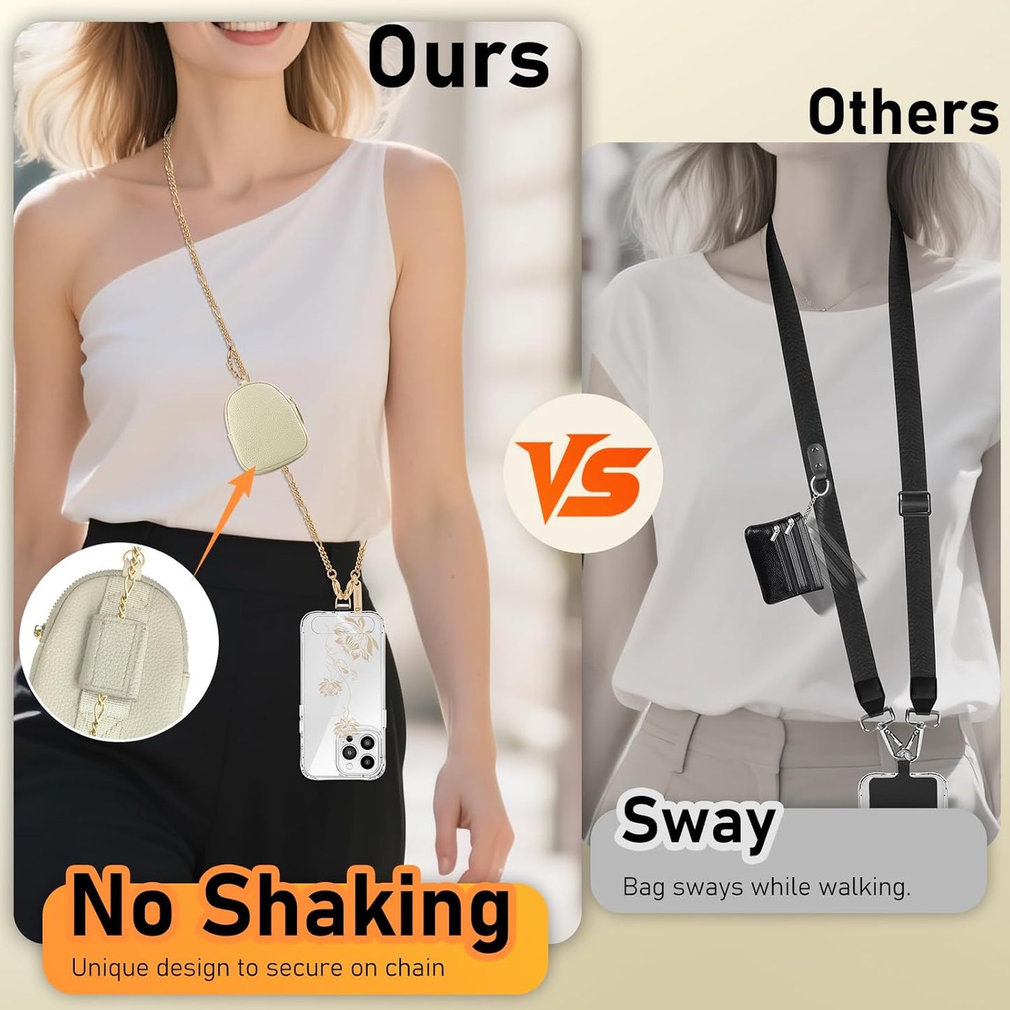 47.24in 1x 2x Phone Crossbody Strap With Wallet Phone Chain Clip And Go strap With zippered pouch clasp Clear Tether