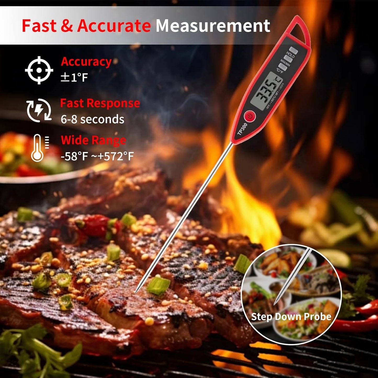 YFL Digital Meat Thermometer - Instant Read Cooking Thermometer with Large LCD Display | Perfect for BBQ, Grill, and Kitchen Use