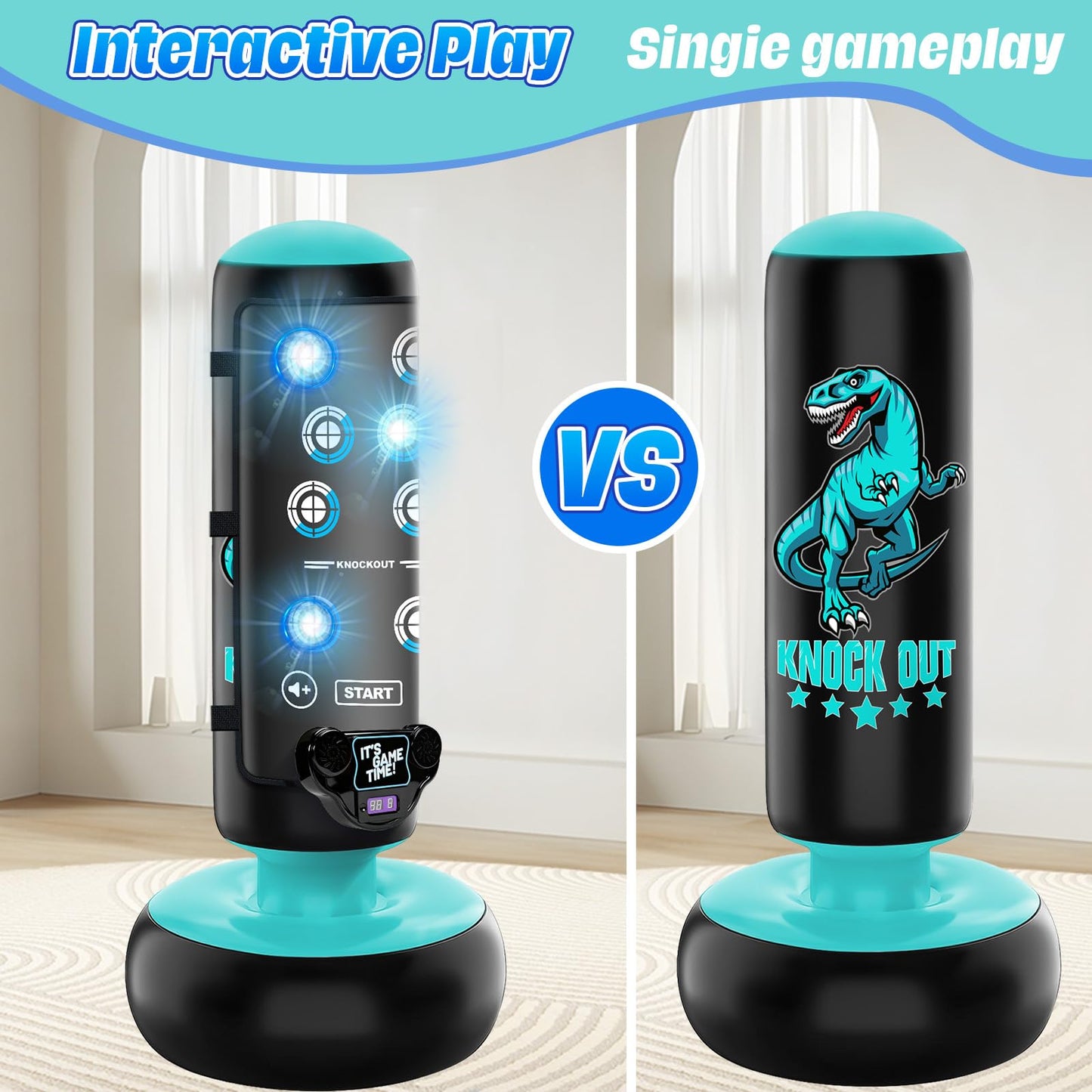 Punching Bag for Kids, 66 Inch Inflatable Boxing Bag with Boxing Gloves, Kid Boxing Set with Scoring, Light, Music, Stand Kids Punching Bag Toy for Age 4-12, for Practicing Karate, Taekwondo, MMA