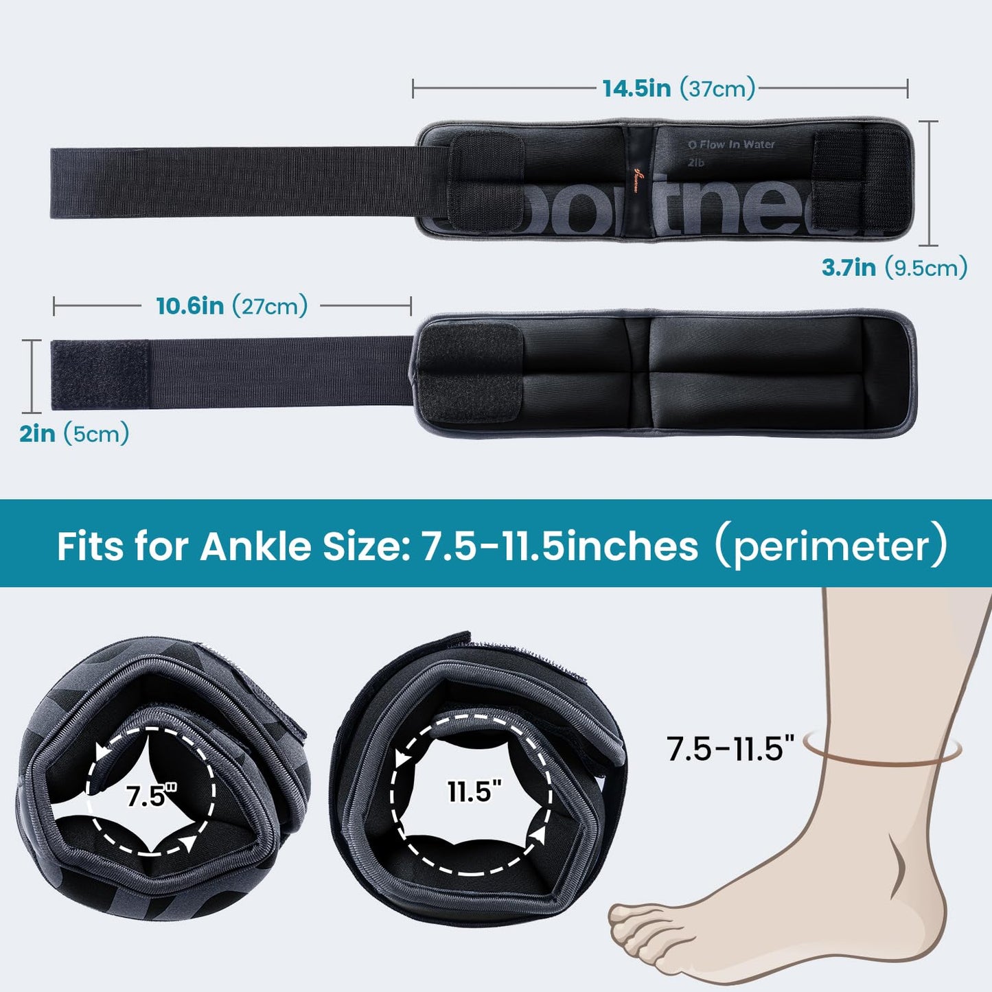 Sportneer Ankle Weights for Men Women Strength Training, 4/10 lbs Pair Leg Weights Set Comfortable and Soft Perfect for Dancing Running Walking Fitness Workout, 2lbs x 2, Black