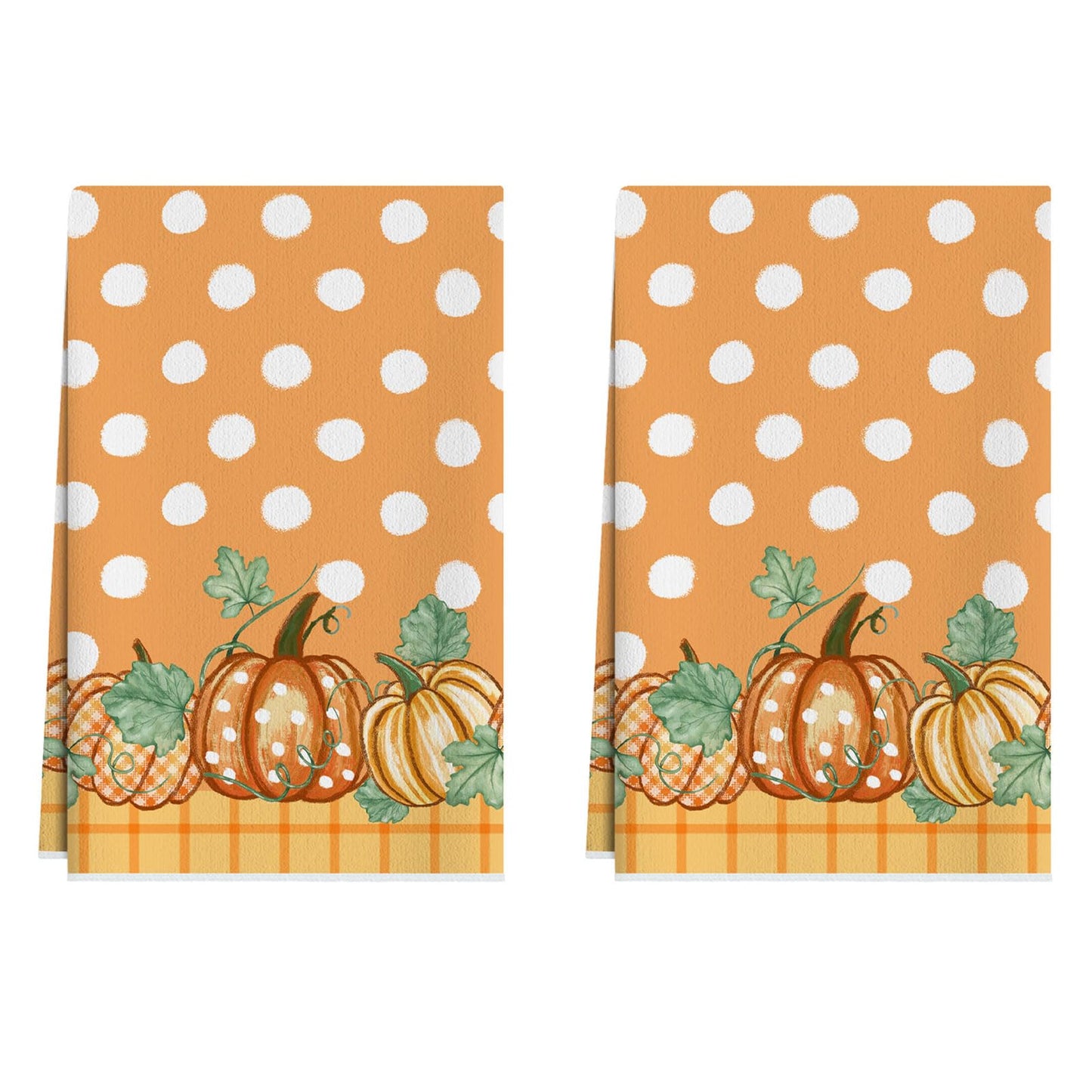 XCHI Fall Pumpkin Orange Plaid Dish Towels 18x26 Inch Hand Kitchen Towels Dishcloth Home Decorations Set of 2