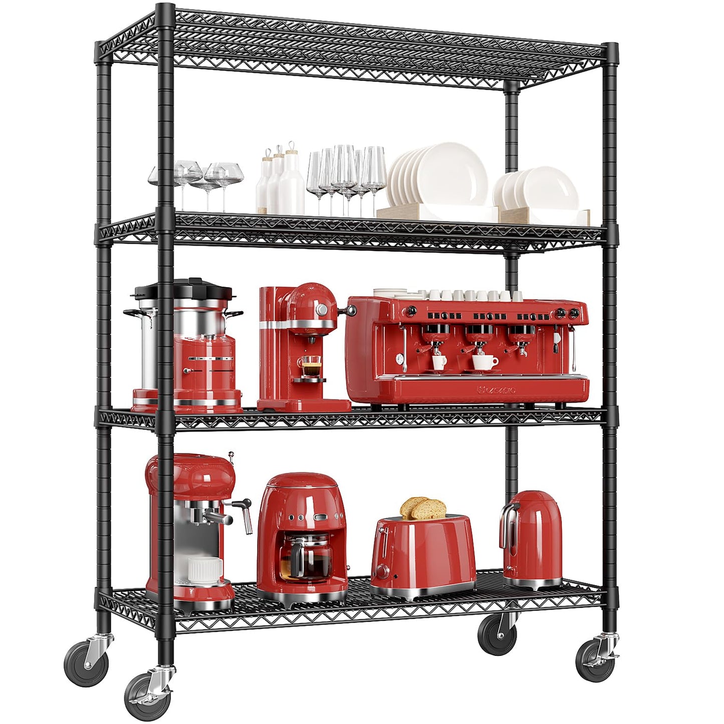 IZEUK Garage Shelving Wide Storage Shelves 4 Tier Metal Shelves 3200 LBS Heavy Duty Adjustable Utility Shelf Rack Black 23.6" D x 53.1" W x 73.6" H