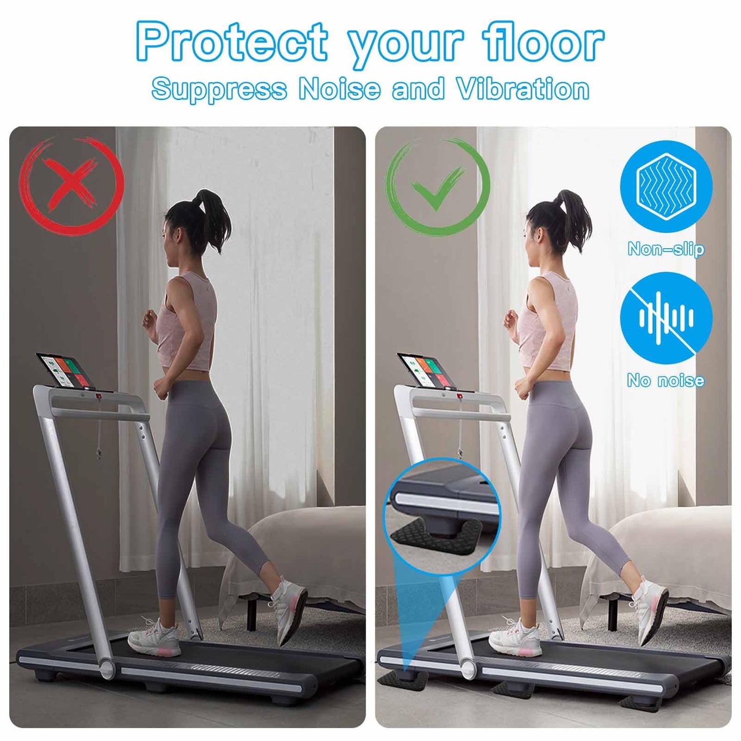 4PCS Non-Slip Treadmill Mat Pads, 4x4 Inch High Density Silicone Exercise Equipment Mat - Double-Sided Anti Vibration Pad for Treadmill, Walking Pad, Exercise Bike, Floor Protection (Square, 4 PCS)