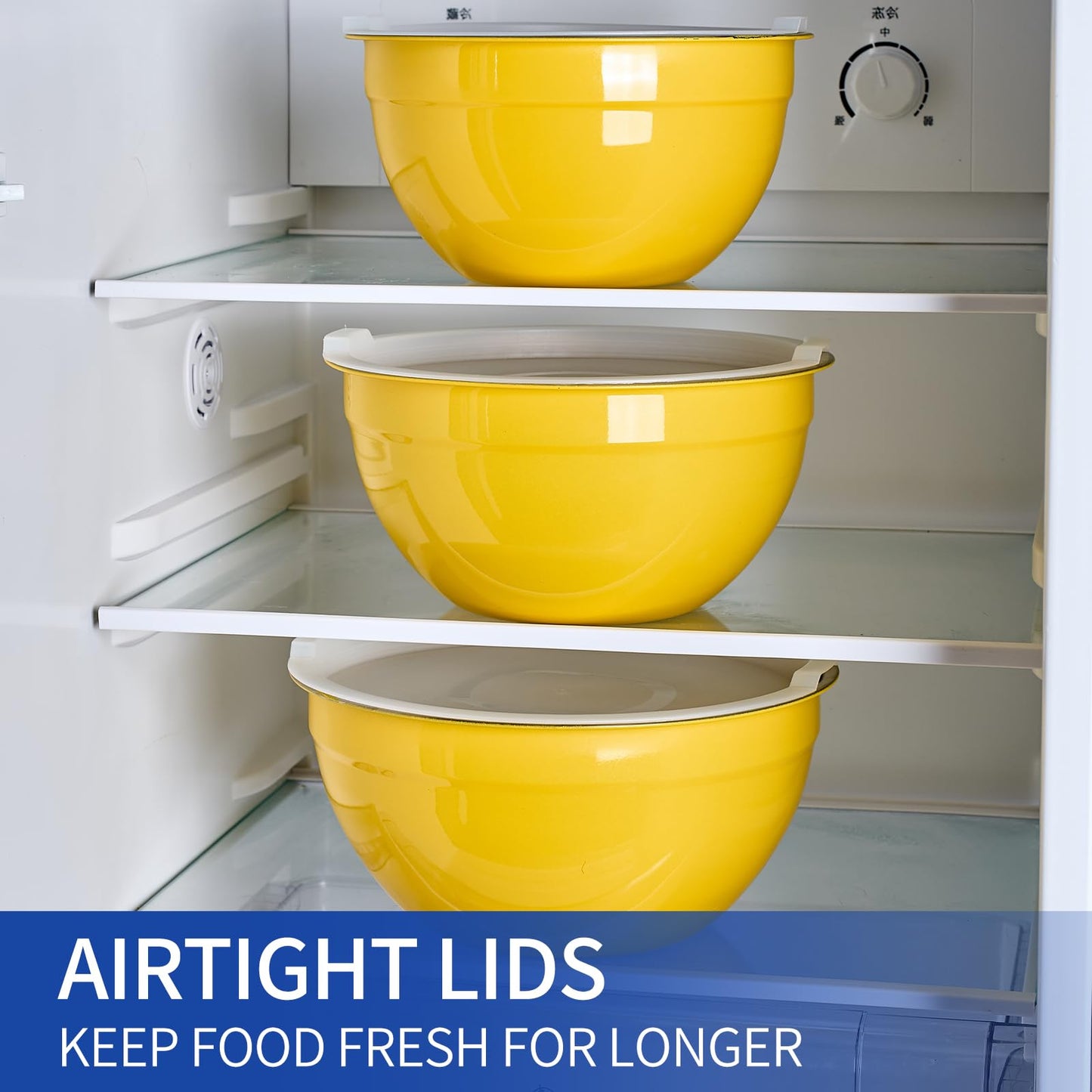 Onlycooker Yellow Mixing Bowls With Airtight Lids,Stainless Steel Bowl,Salad Bowls 7 Piece Colorful Nesting Bowl Yellow Kitchen Accessories,Size 7,3.6,2.7,2.1,1.5,1.1,0.8QT Stackable Design
