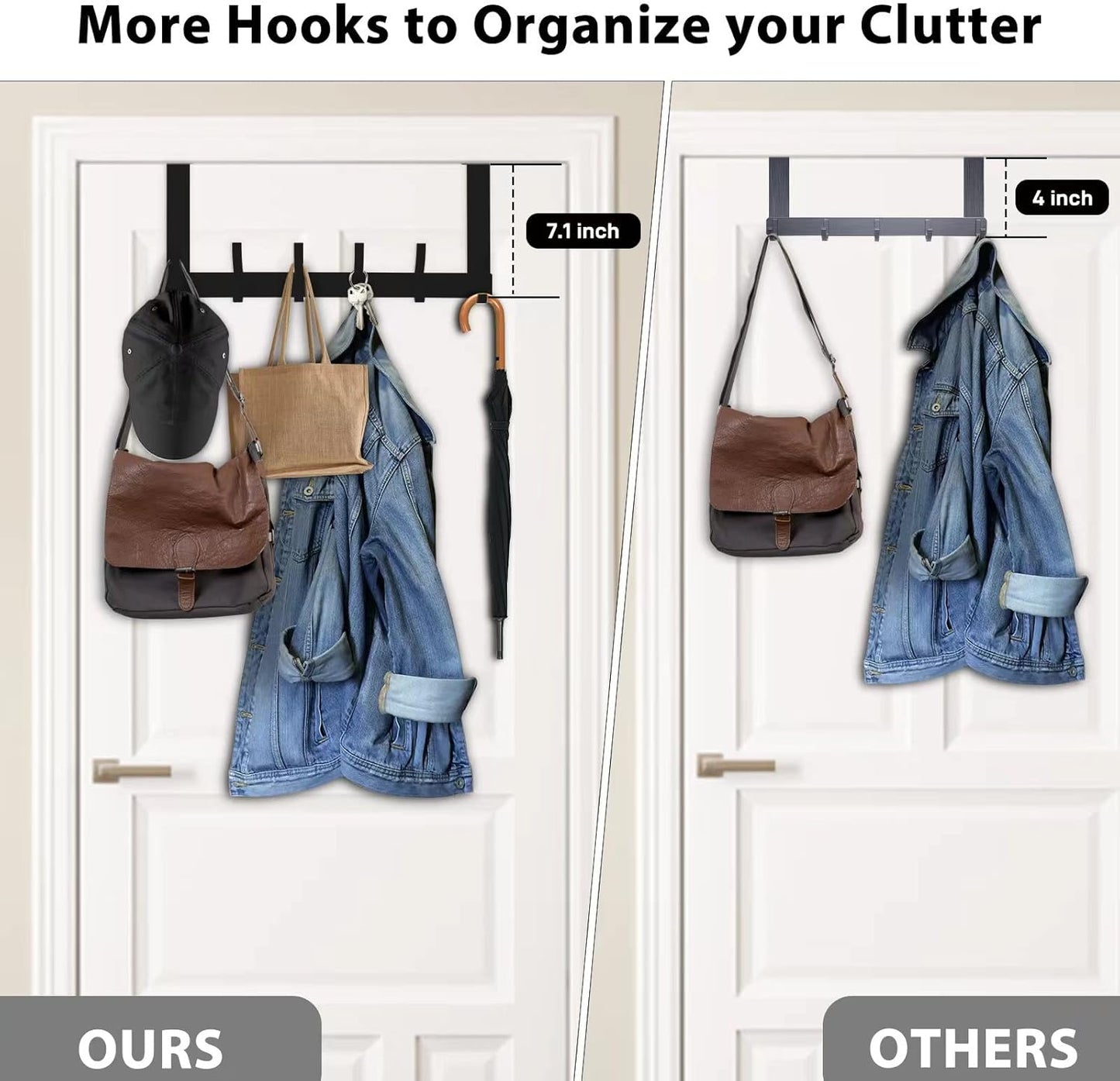Optish Over The Door Hooks - 12 Coat Hook Towel Rack for Bathroom | Black, Space-Saving Design