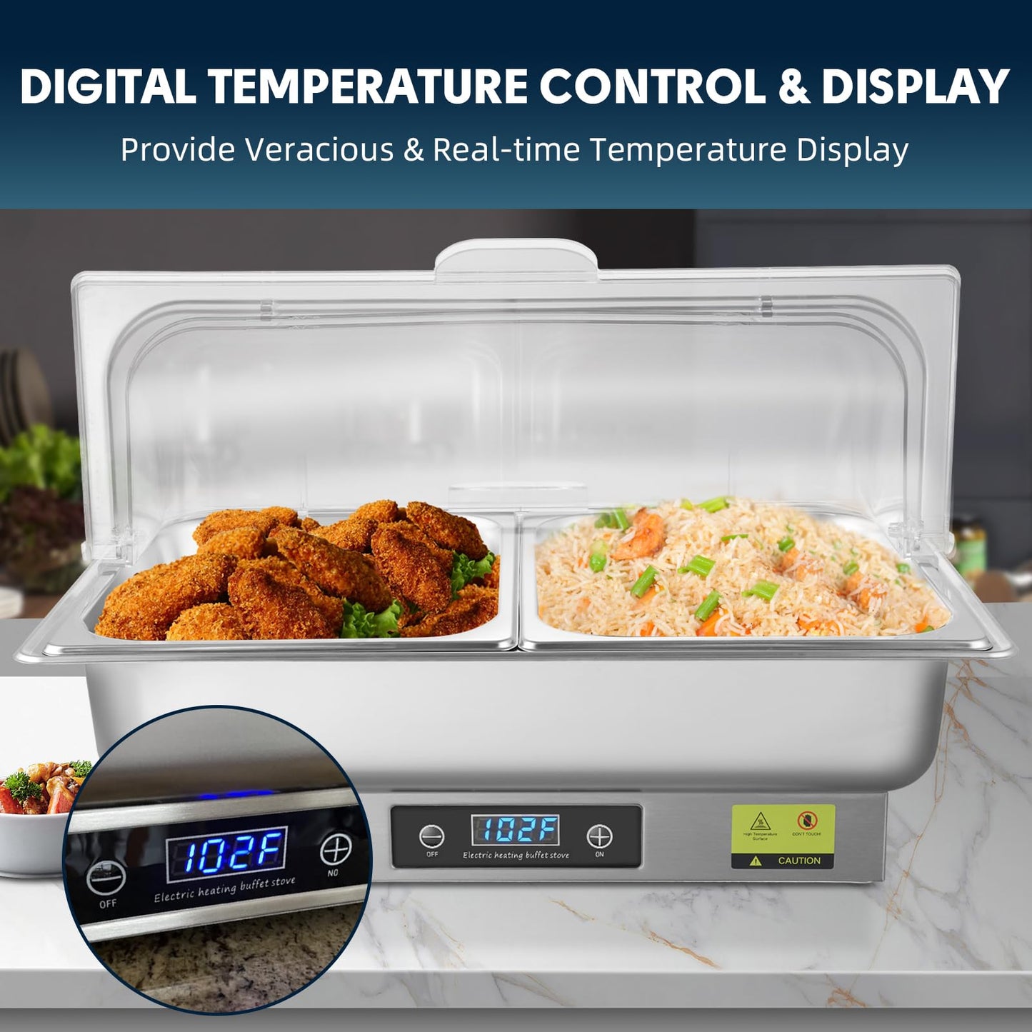 THXSUN Electric Chafing Dish, 2 x 4.5QT Dual Pan Electric Chafing Dish Buffet Set with Temperature Control Display, Roll Top Electric Buffet Servers and Warmers for Catering