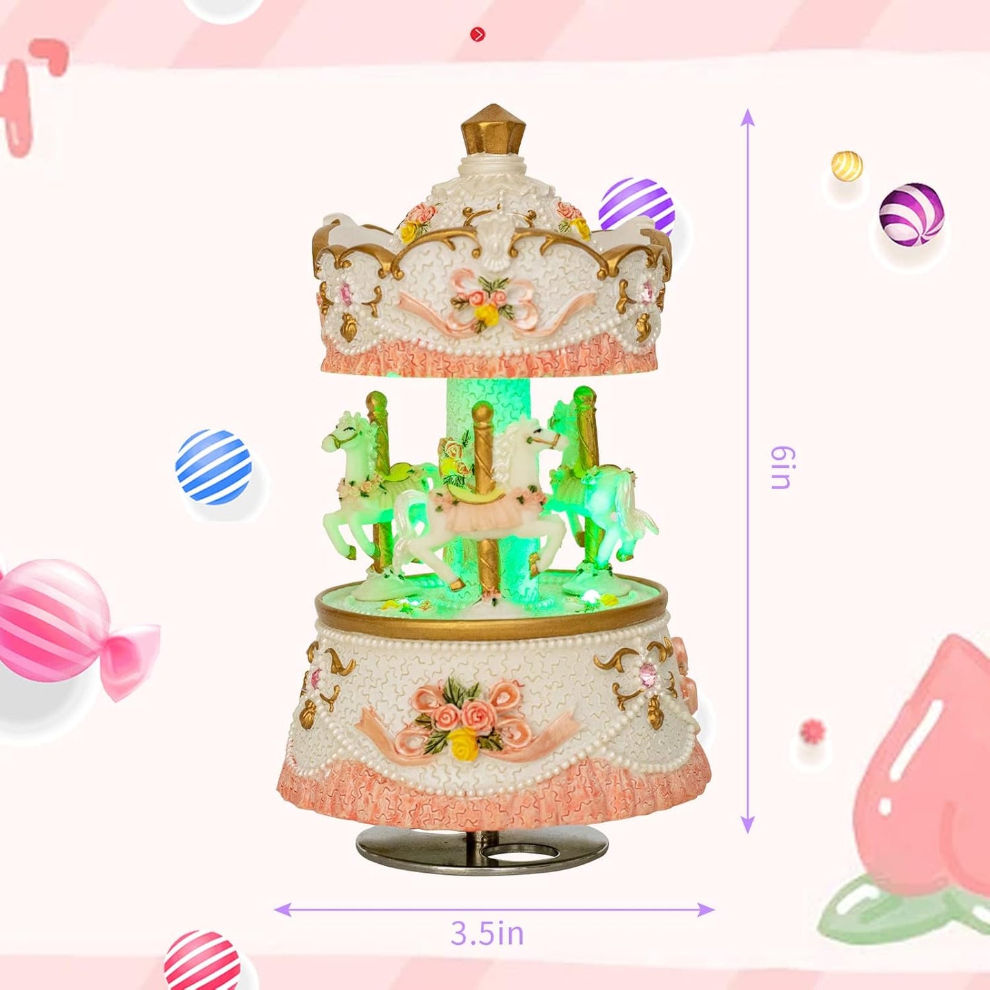 Skiennix Carousel Music Box - Colorful LED Lights & Luxury Horse Figurines | Perfect Gift for Kids