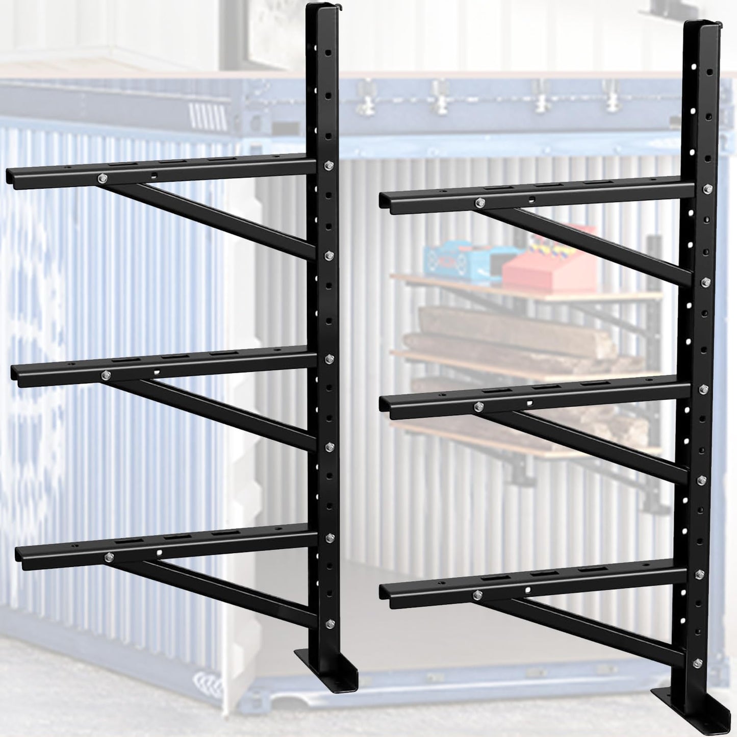 bimiti 2 Pack Shipping Container Shelving Brackets, Heavy Duty Adjustable Hanging Shelf Bracket Shipping Container Accessories Lumber Storage Rack, D-Ring Mount for Cargo Container 46.5"(H) X 22"(W)
