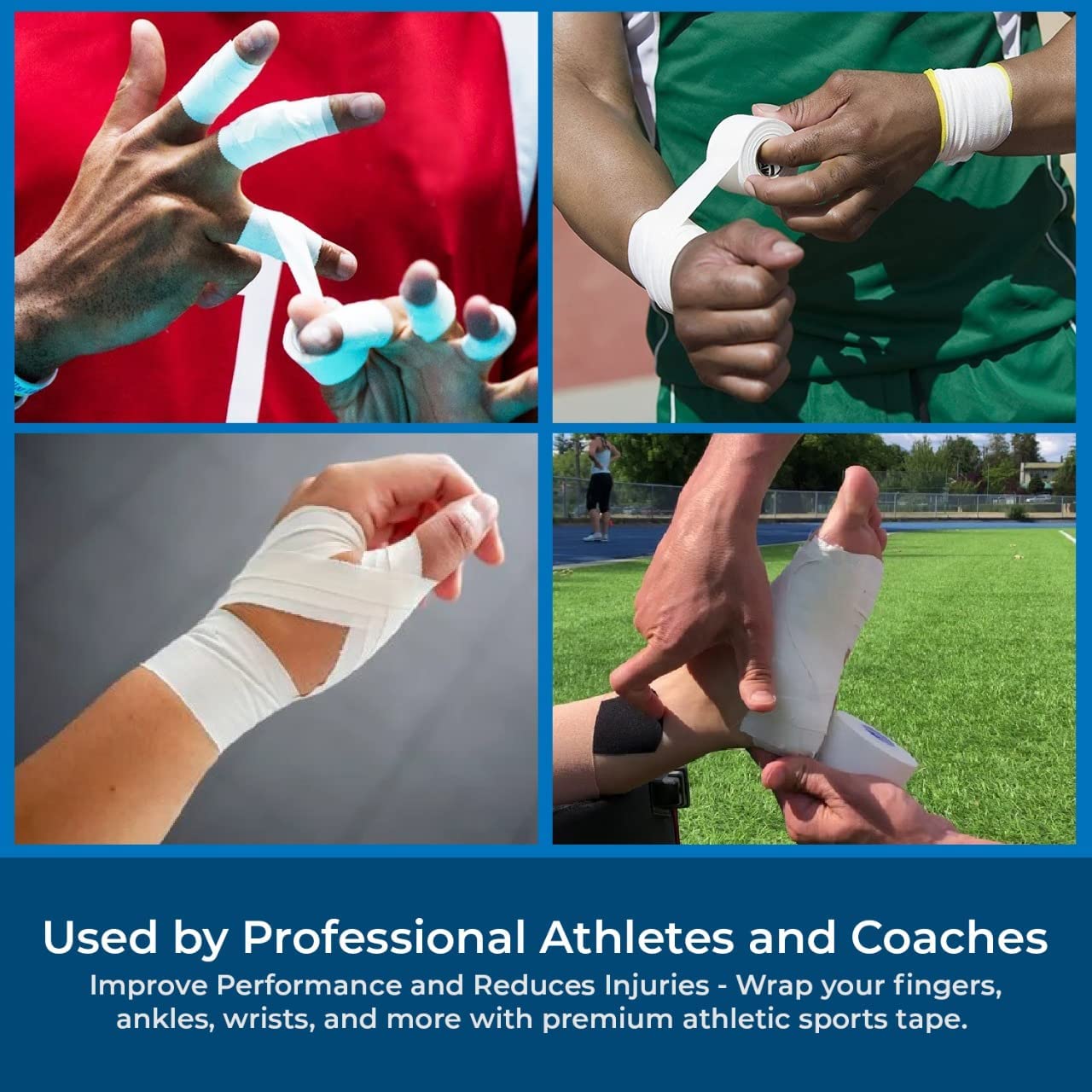 Affordtex Athletic Sports Tape – 8 Adhesive Rolls -No-Sticky Residue – White Medical Tape - Sport Tape -Skin Friendly Athletic Tape 1.5" x 10 Yards for Athletes, Coaches, Amateurs (8, White)