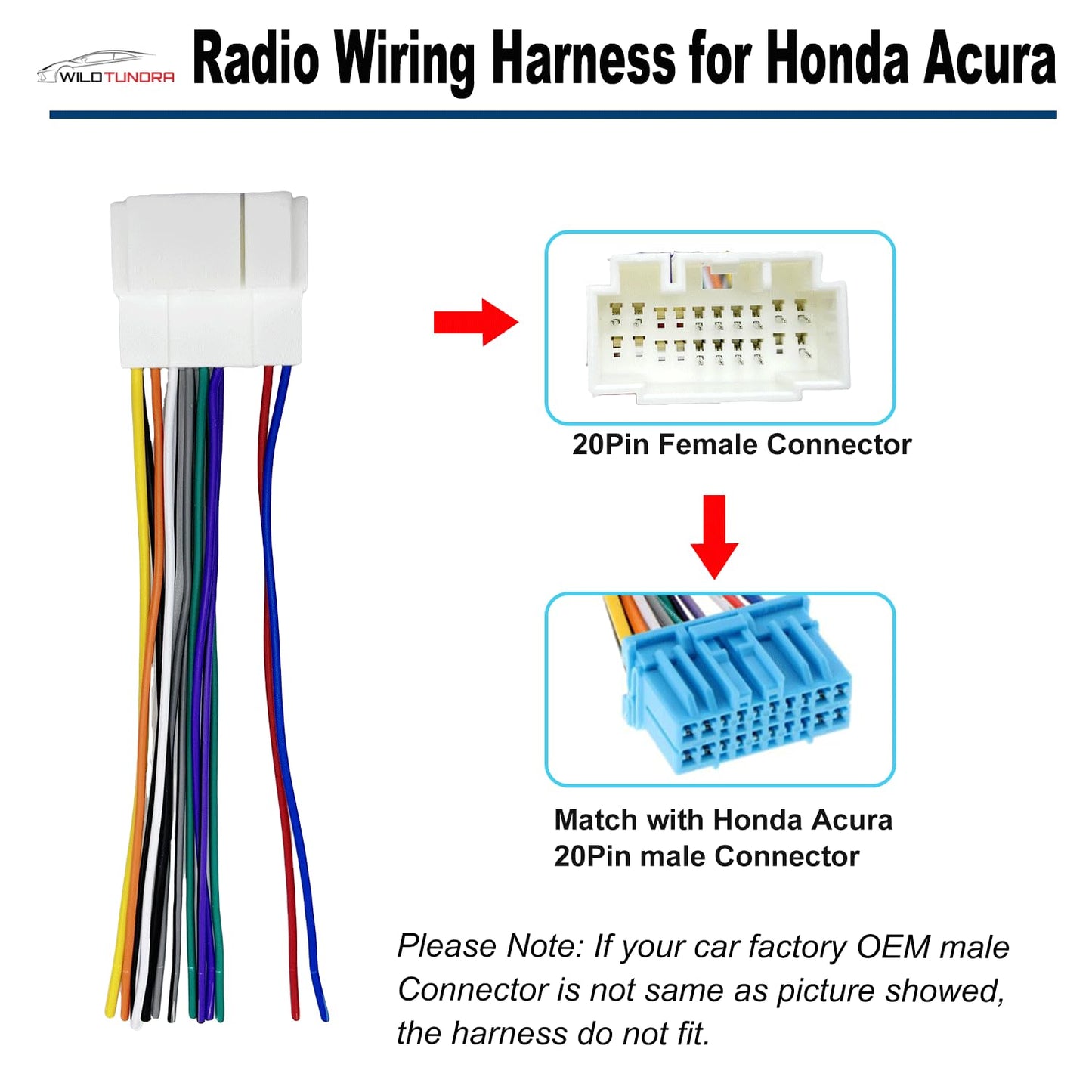 20Pin 1999-2011 1999-2008 2001-2008 Car Radio Wiring Harness for Honda Acura Suzuki Aftermarket Car Stereo Wiring