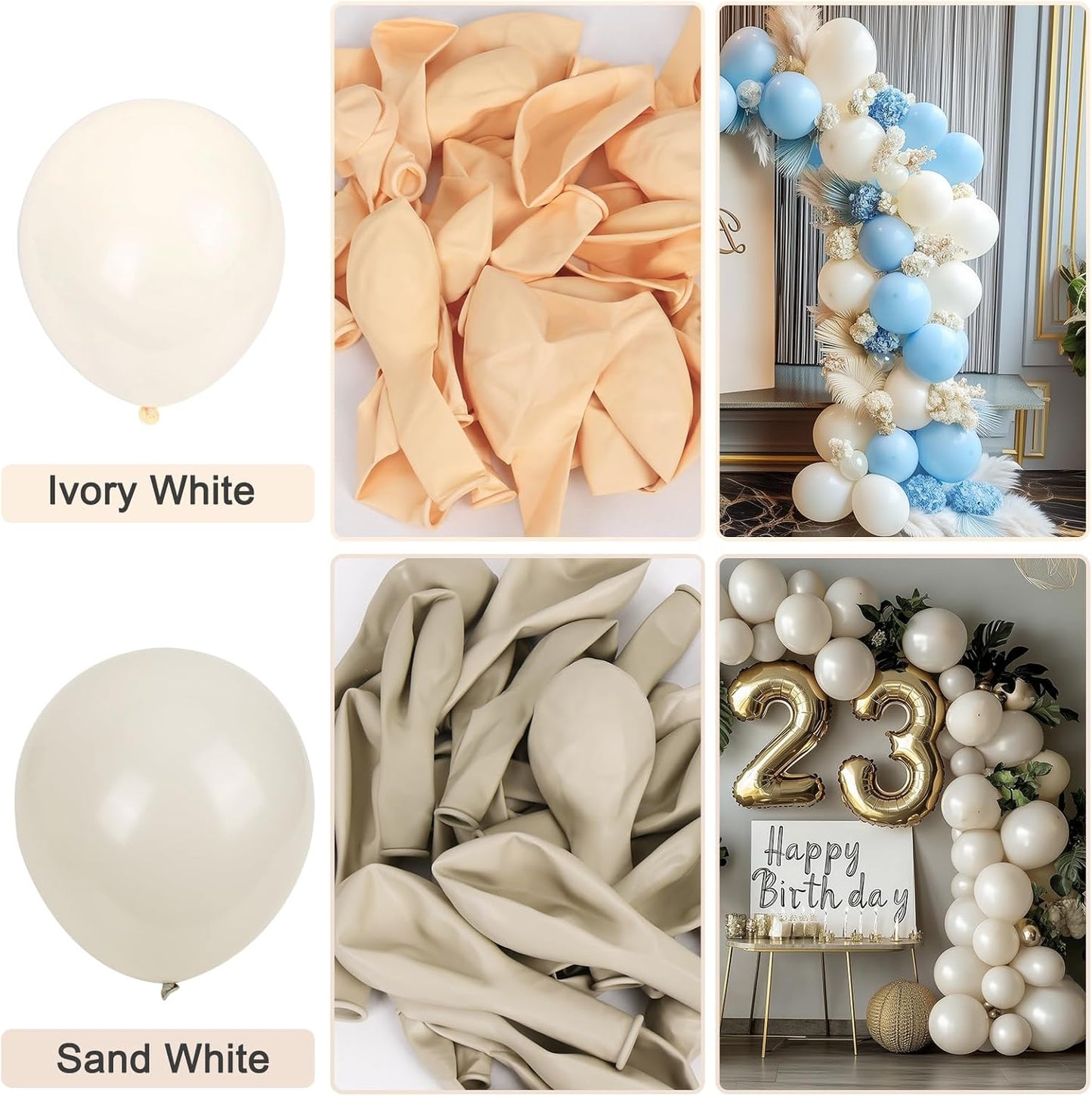 RUBFAC Ivory White Balloon Garland - 129pcs Latex Balloons in Various Sizes for Party Decor | Birthday, Wedding, Baby Shower