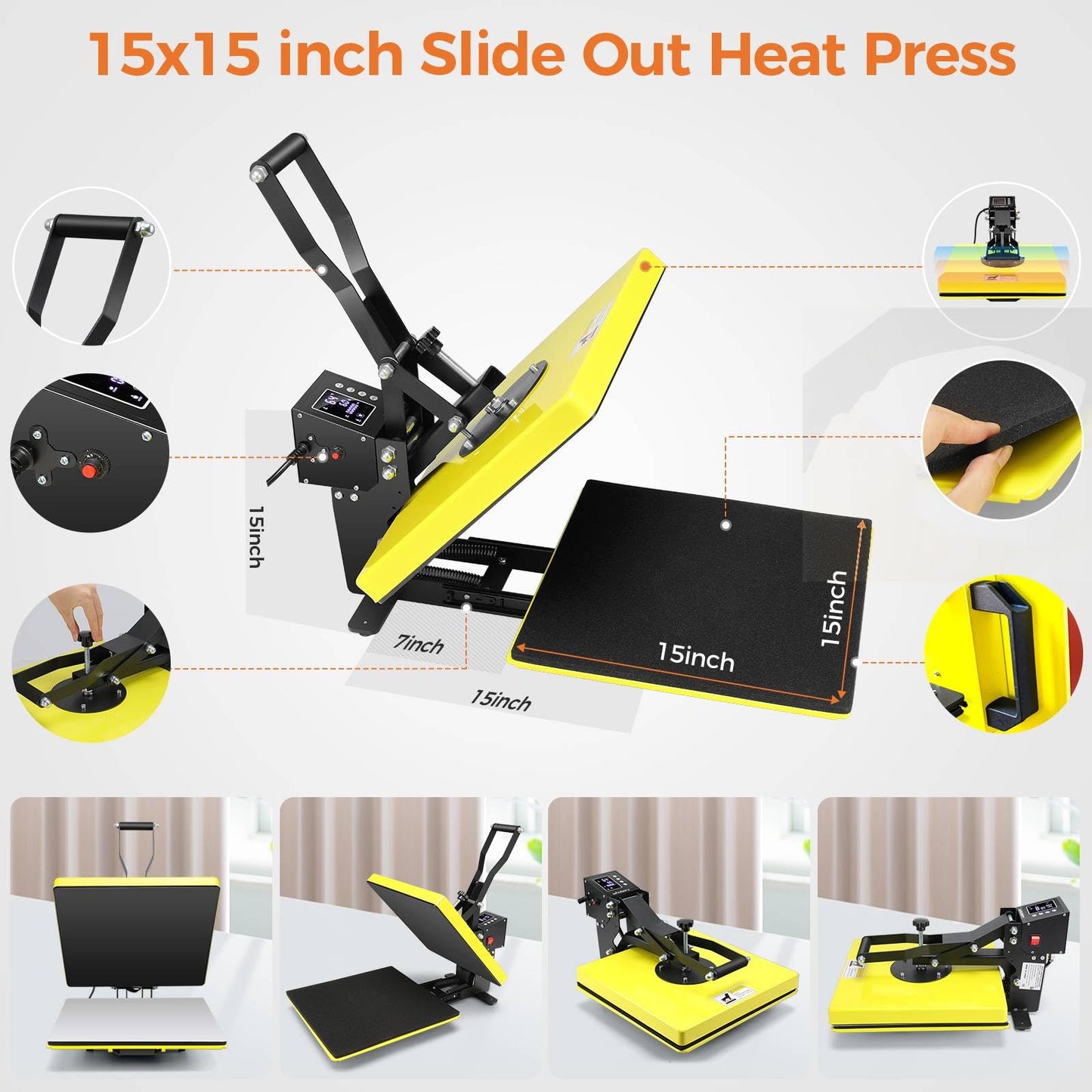 AKEYDIY Heat Press 15x15, Large Heat Press Machine for Tshirts (Yellow)