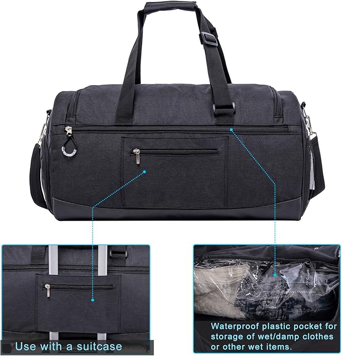 Kuston Sports Gym Bag with Shoes Compartment &Wet Pocket Gym Duffel Bag Overnight Bag for Men and Women