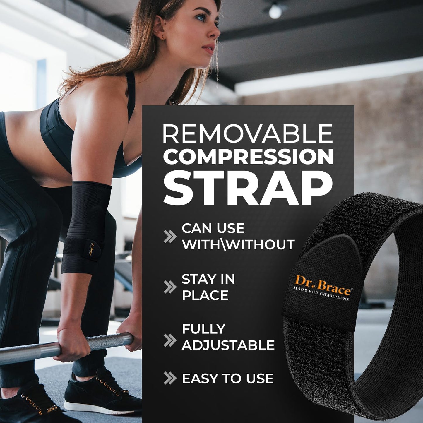 DR. BRACE® Elite Elbow Brace Support with Removable Strap for Women & Men, Pain Relief for Tendonitis, Arthritis, Golfer's & Tennis Elbow Treatment, Elbow Sleeve for Workouts Weightlifting (Black, Large)