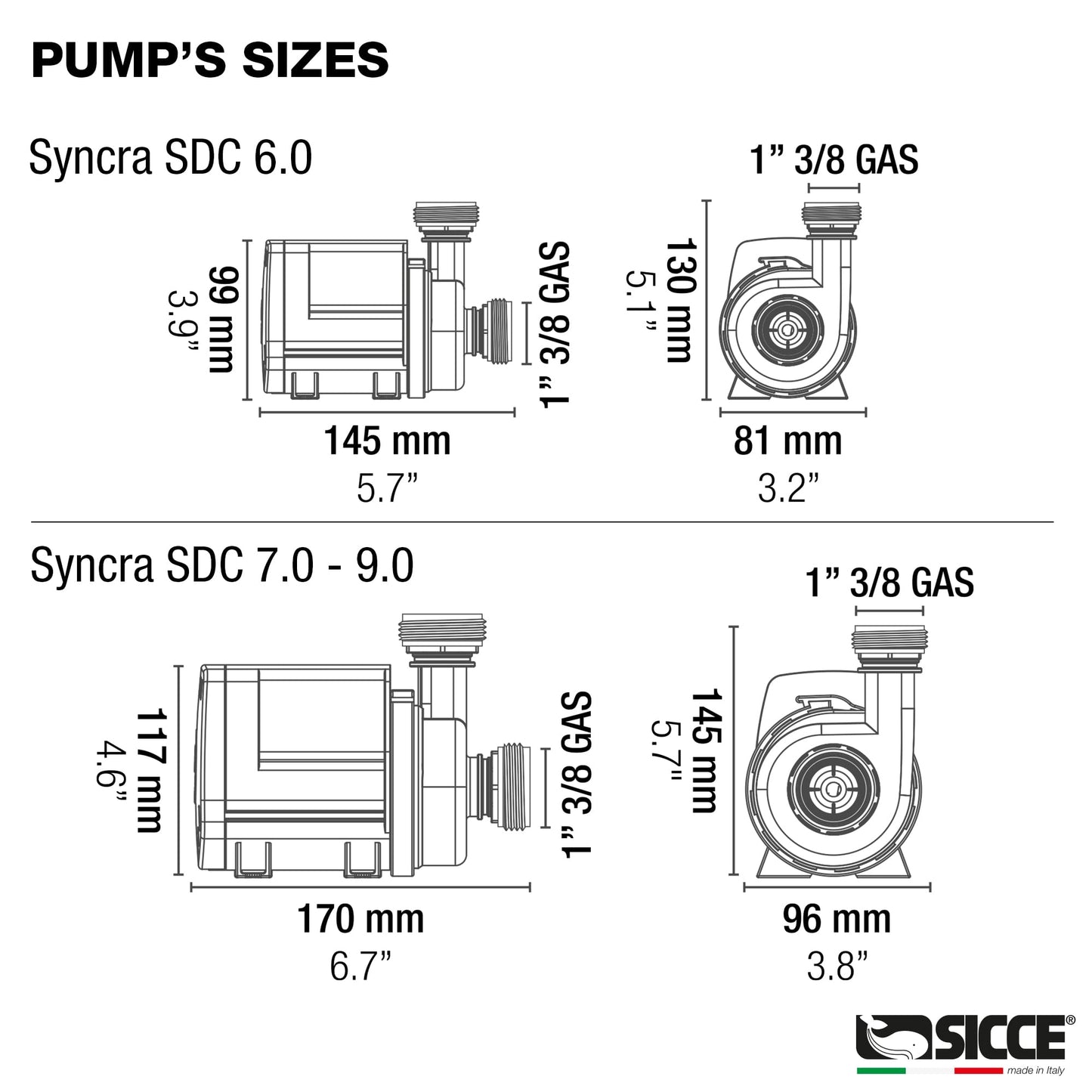 SICCE Syncra SDC 7.0 Water Pump 800-1900 gph WIFI Apex Controllable Aquarium DC Return with Controller | Quiet, Submersible or External | Fish Tank, Sump, Pond, Freshwater and Saltwater Marine Use