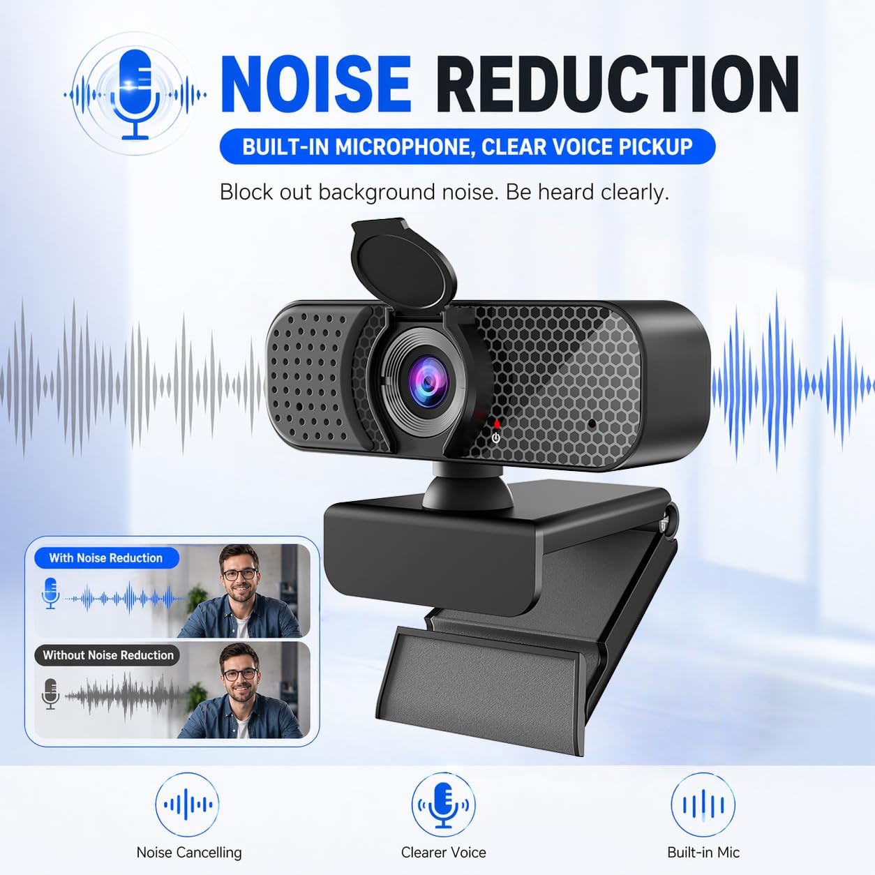 Kemeiv C26 1080P 105 Webcam with Microphone, USB Computer Camera with Privacy Cover, Noise Reducing Mic, Auto Light