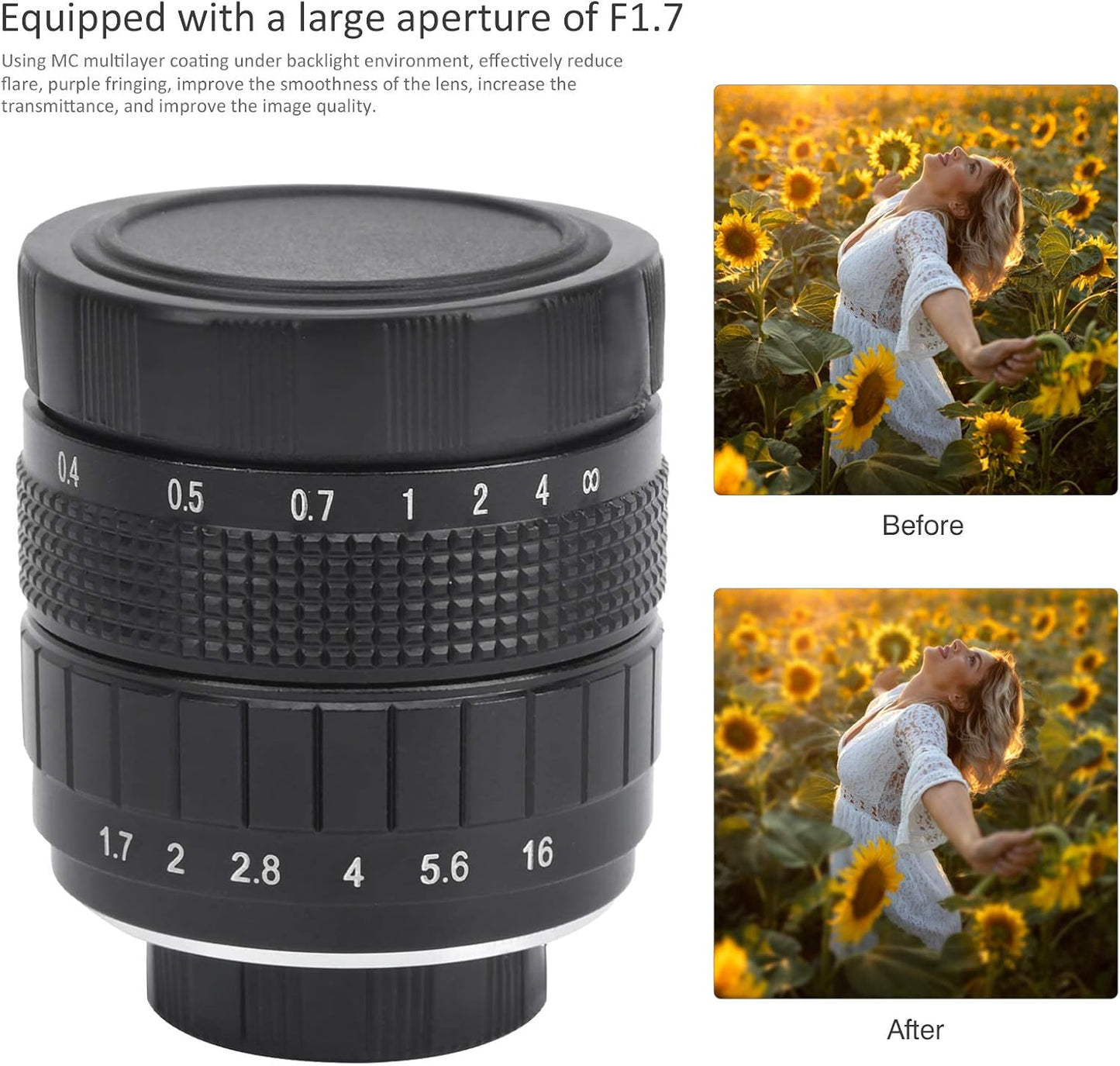 lvifloae 35mm F1 7 C Mount TV Movie Fixed Focus Mirrorless Camera Lens Fixed Focus Micro Single Suitable Closed Circuit
