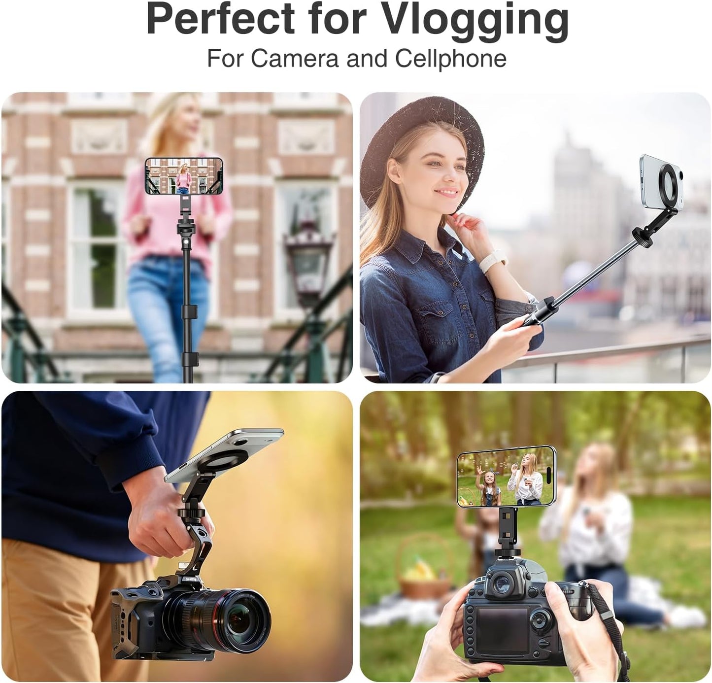 1/4 17 16 15 14 13 elitehood Magsafe Tripod Mount Adapter with Screw & Hot Shoe, Lightweight Compact Cell Phone Tripod