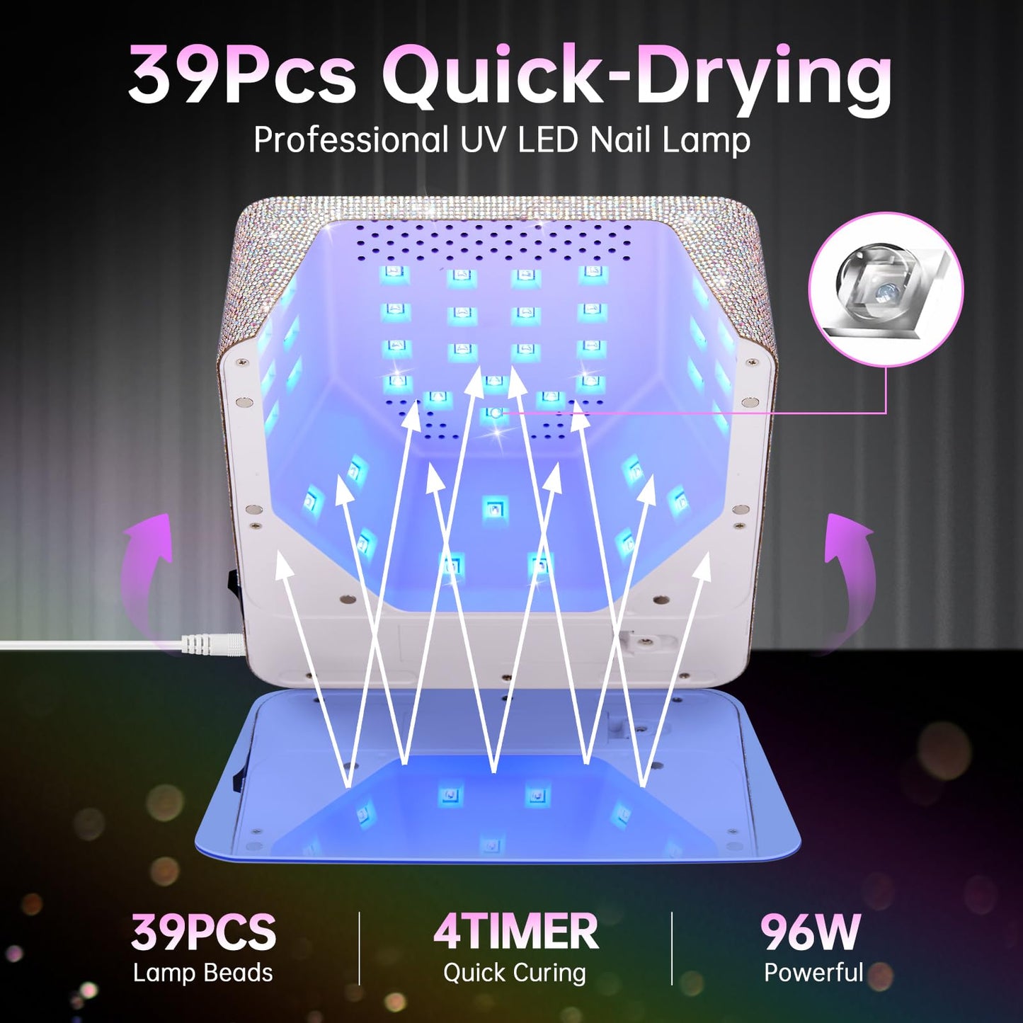 CHRISTINE SHELLY H20 UV Nail Lamp for Gel Nail Polish 96W, Plug-in LED Nail Light Professional Nail Dryer & 505 Powerful 1000PA Nail Dust Collector, Rechargeable Dust Collector Nail Tech