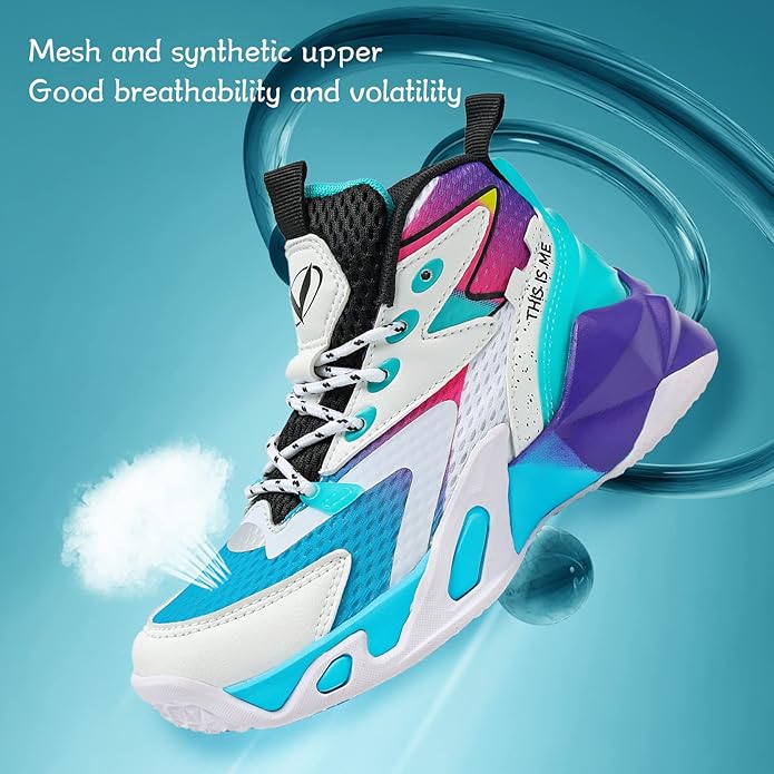 VITUOFLY Kids Basketball Shoes Boys Air Cushion Sneakers Girls Mid Top School Hoops Shoes Non-Slip Outdoor Sports Running Gym Comfortable Durable Little Kid/Big Kid